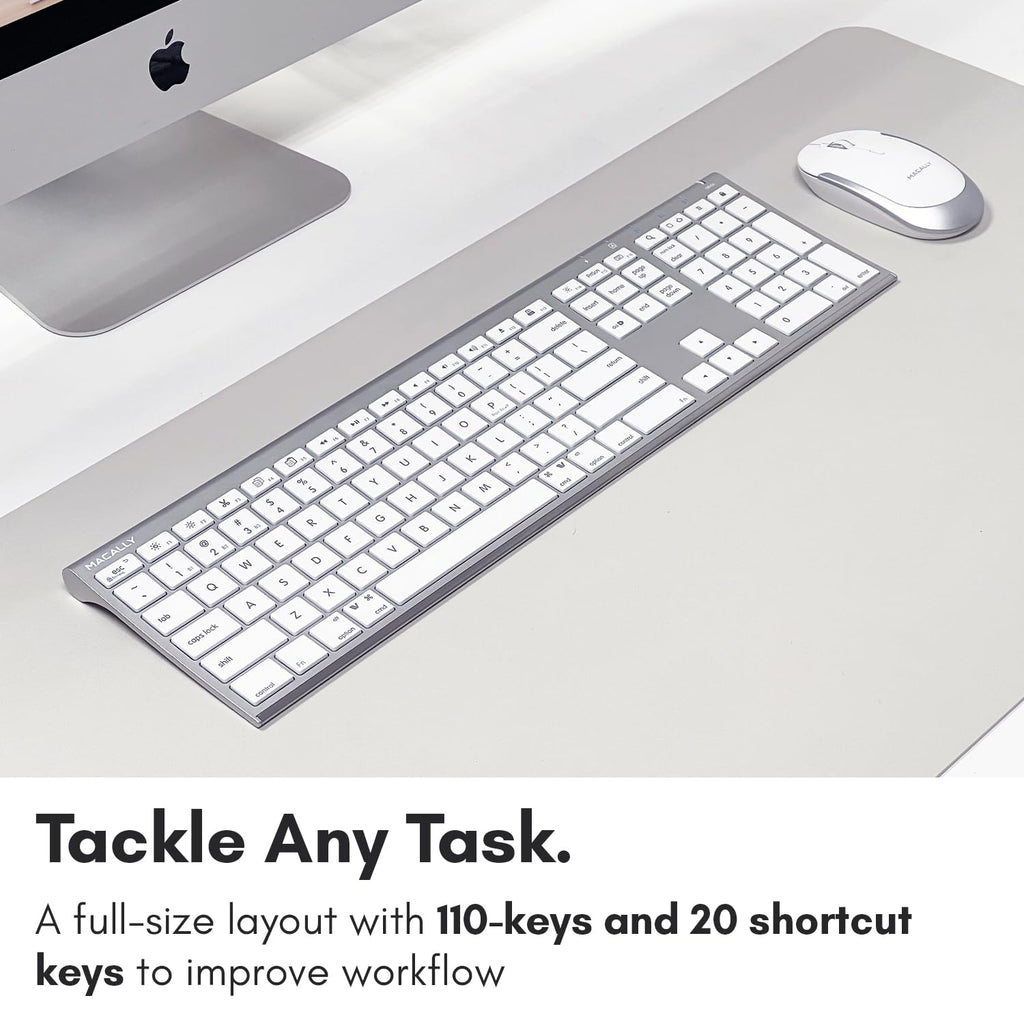 Macally Premium Bluetooth Keyboard and Mouse for Mac | Compatible Wireless Apple Keyboard and Mouse Combo (110 Keys Multi-Device Rechargeable) for MacBook Pro/Air and iMac