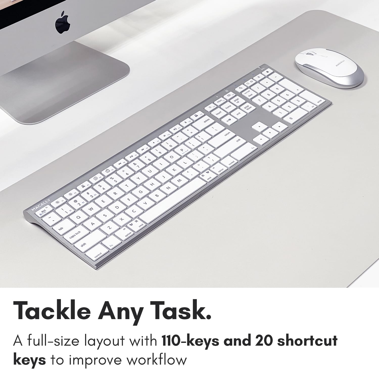 Macally Premium Bluetooth Keyboard and Mouse for Mac | Compatible Wireless Apple Keyboard and Mouse Combo (110 Keys Multi-Device Rechargeable) for MacBook Pro/Air and iMac