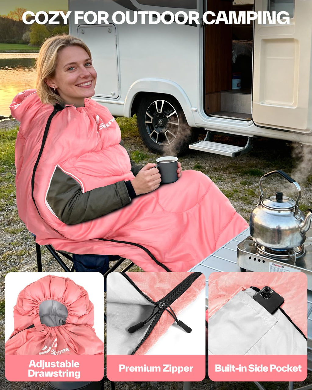 Sportneer Wearable Sleeping Bag for Adults & Kids – Walkable with Arm Zippers, Warm Weather & Cold Waterproof, Compact for Camping, Stadiums, Travel, Backpacking & Car Use