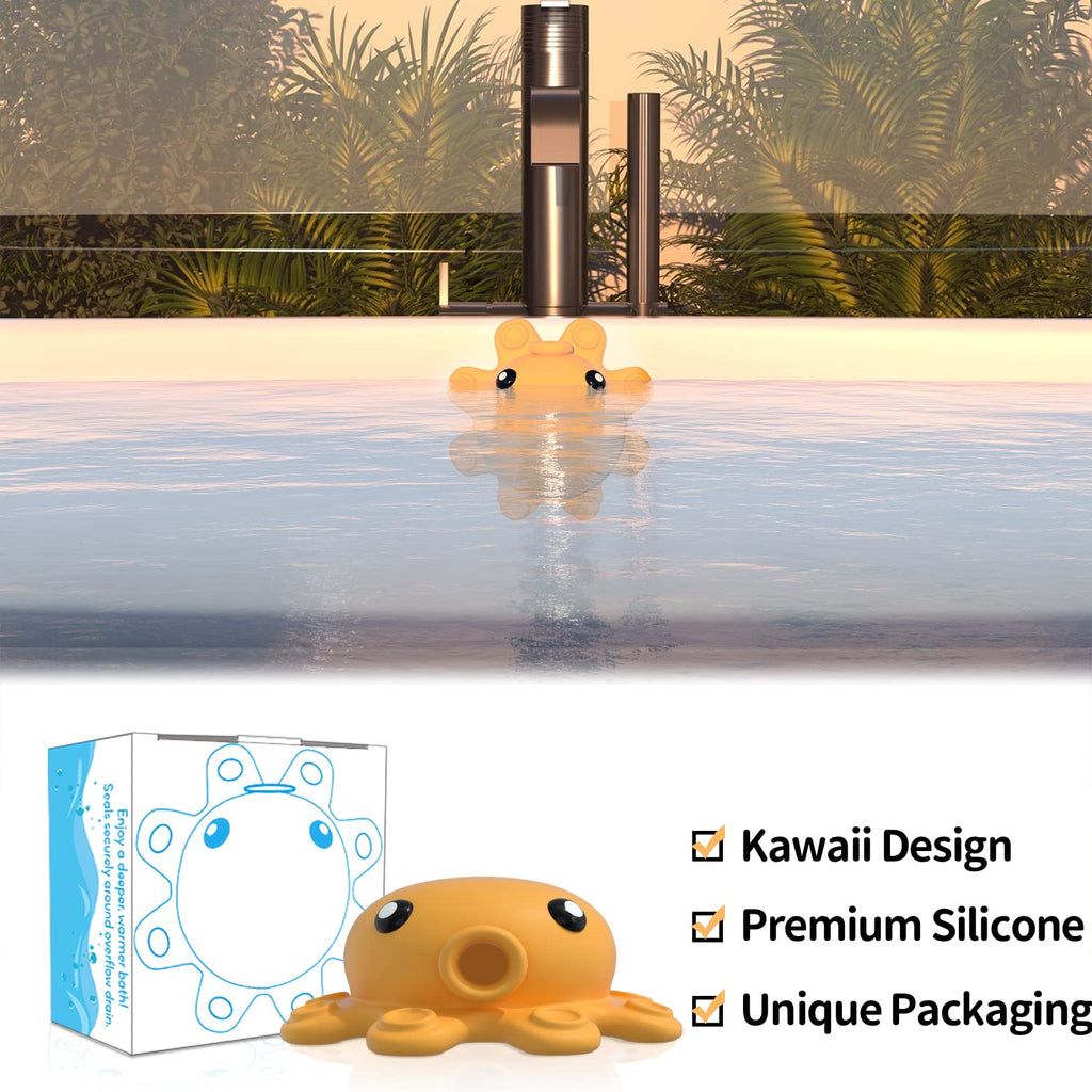 Bathroom Bathtub Overflow Drain Cover- Silicone Bath Tub Drain Cover, Tub Overflow Drain Stopper with Suction Cups, Adds Inches of Water for Deeper Bath, Cute Bathroom Accessories, Baby Blue