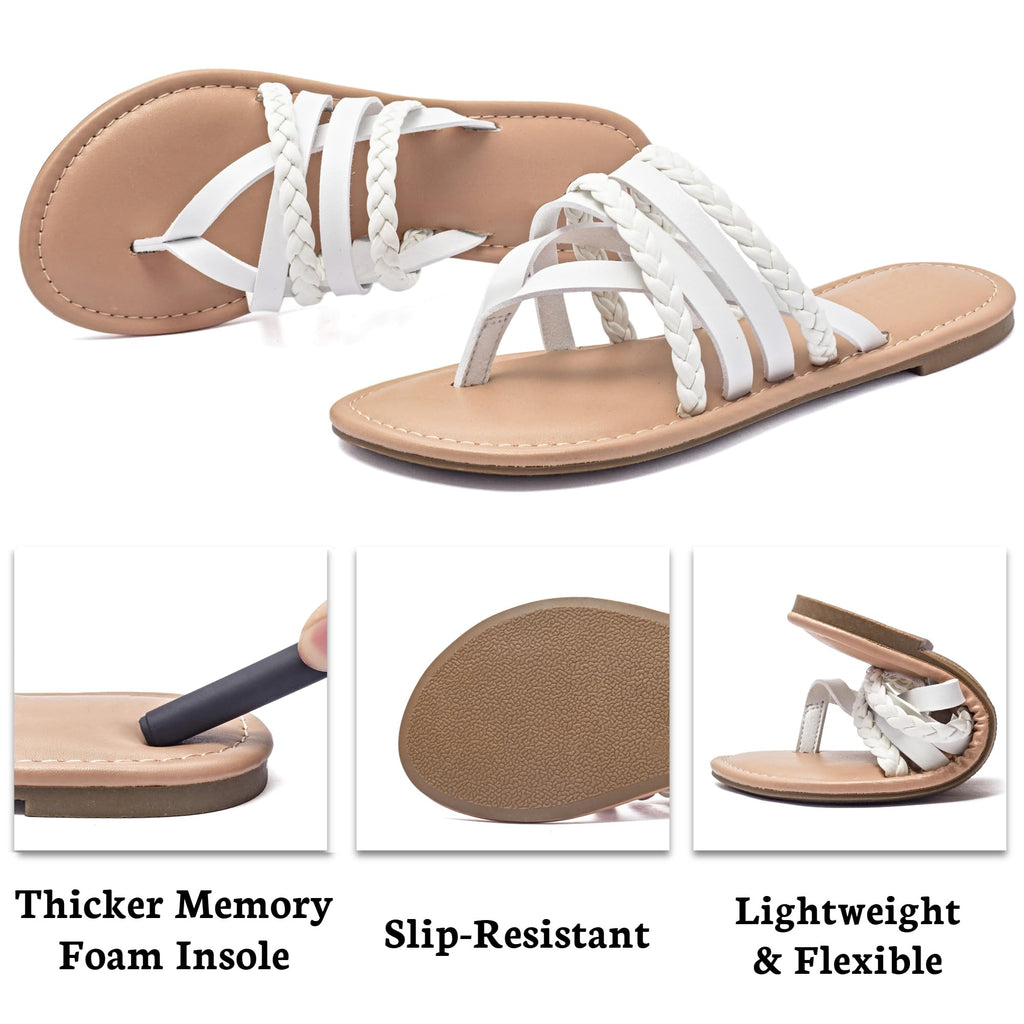 Ataiwee Women's Casual Flat Slide Sandals - Dressy Comfortable Criss Cross Strappy Summer Sandals,Open Toe Multi Strap Beach Flat Thong Sandals.