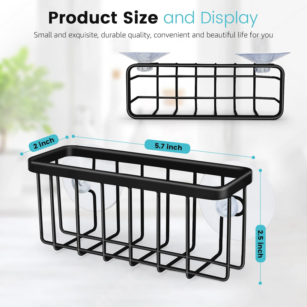 HLOOL Kitchen Sink Sponge Holder, Kitchen Sink Caddy, Sponge Holder for Kitchen Sink Suction, Dish Soap Holder (Black)