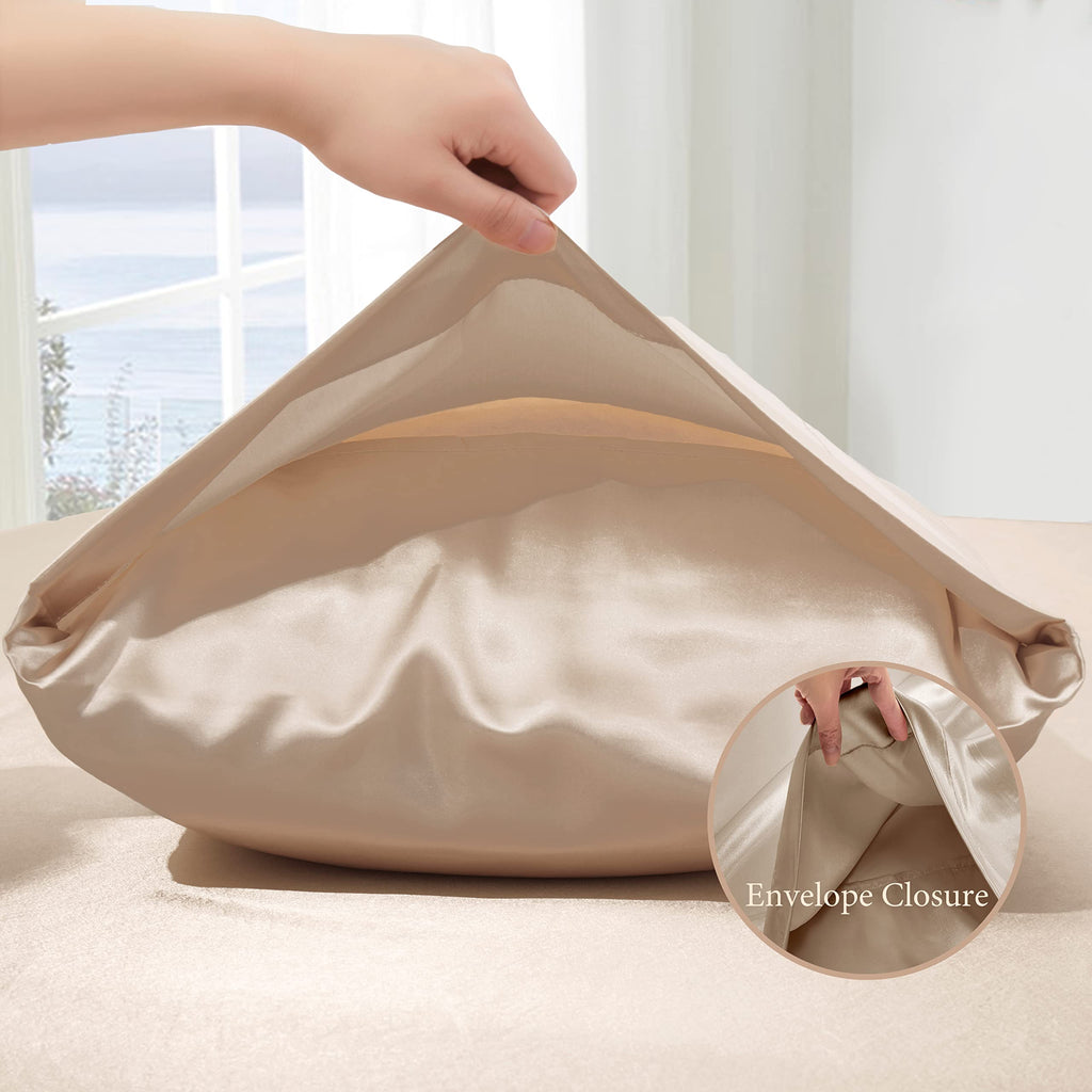 VACVELT 3pcs Beige Satin Sheets Twin Size Bed Set, 15 Inch Deep Pocket Silky Satin Sheet Set, Soft Satin Bedding Set Cooling & Luxury Bed Sheets, 1 Fitted Sheet + 1 Flat Sheet + 1 Pillowcase