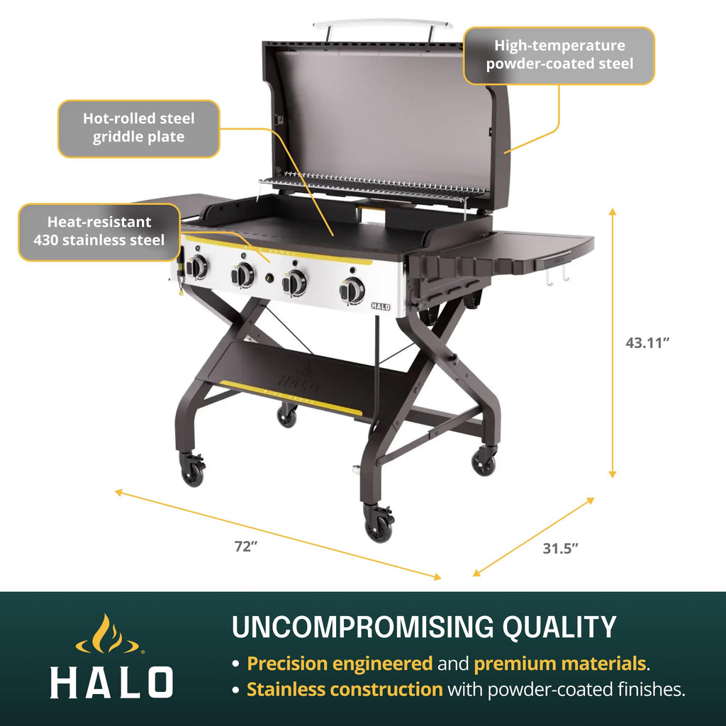 HALO Elite1B Outdoor Griddle | 2 Cooking Zones | 284sq. In. (21″ x 13.53″) Wind-Proof Cooking Surface | Portable Flat Top for Camping, Tailgates, and Patios | Propane Gas Grill | HZ-1007-ANA