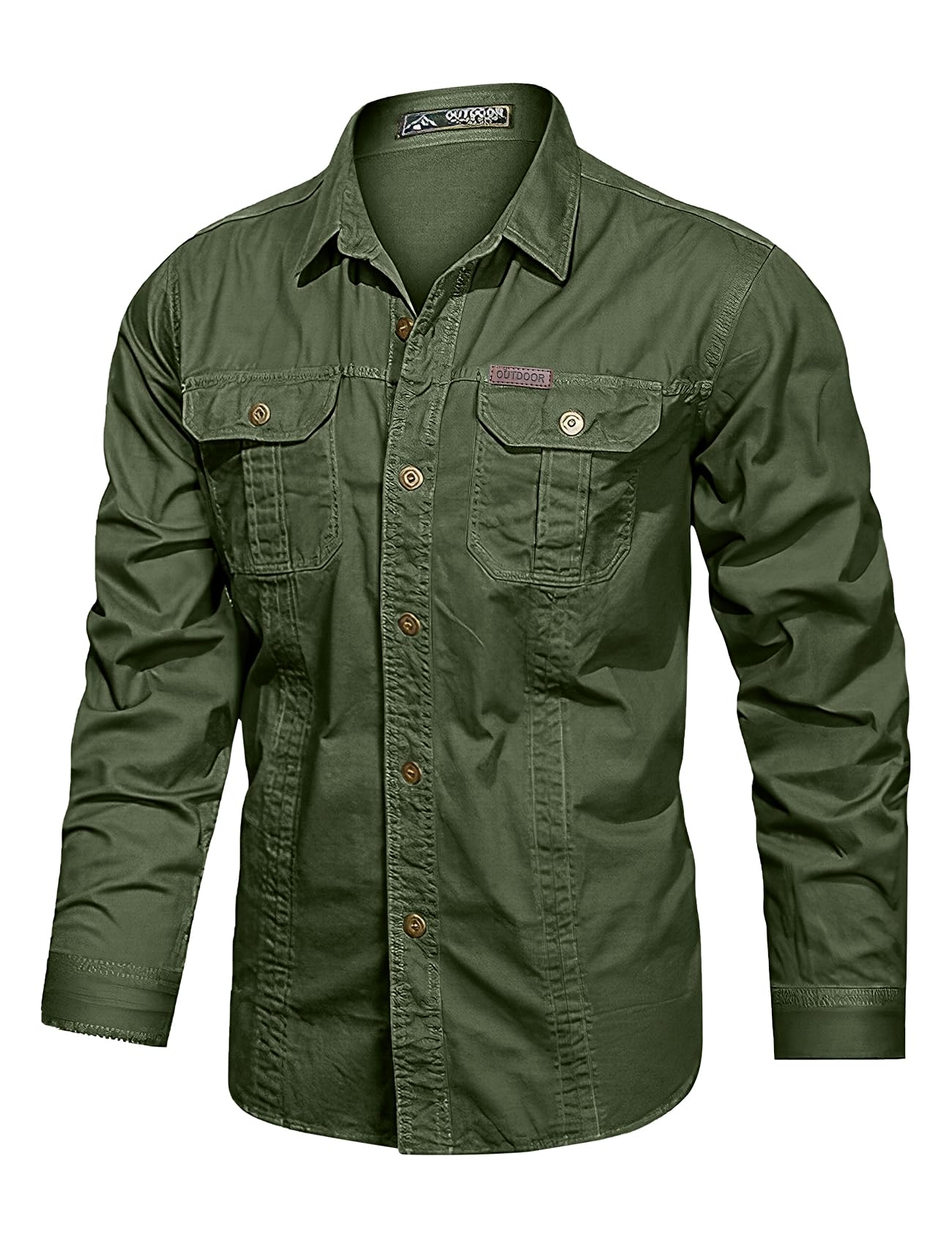 Eisctnd Men's Long Sleeve Cotton Work Shirt Casual Loose Fit Button Down Shirts with 2-Pocket for Outdoor Safari