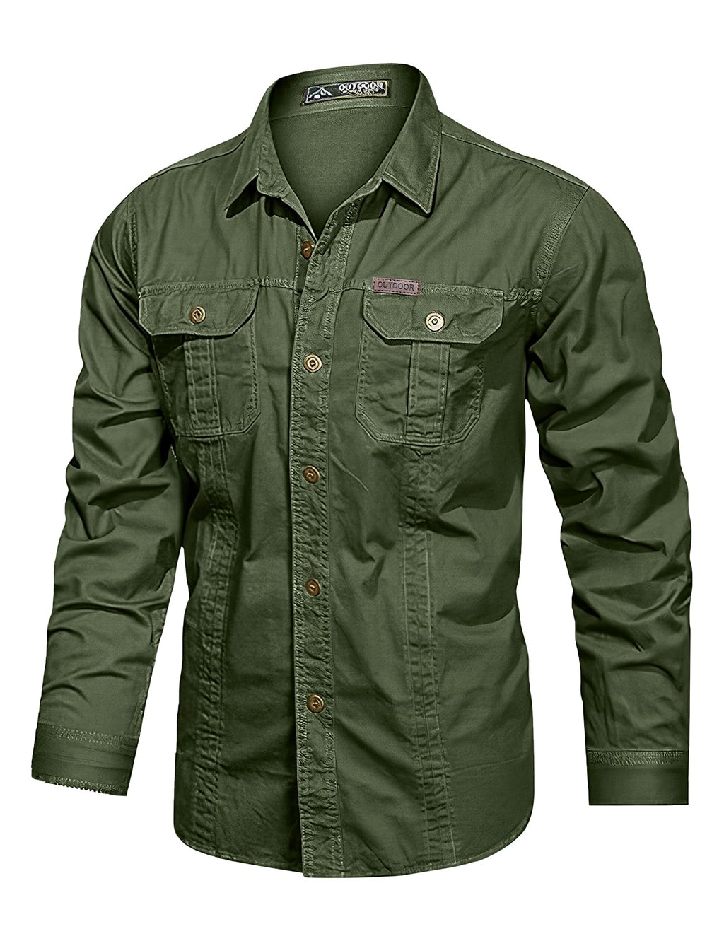 Eisctnd Men's Long Sleeve Cotton Work Shirt Casual Loose Fit Button Down Shirts with 2-Pocket for Outdoor Safari