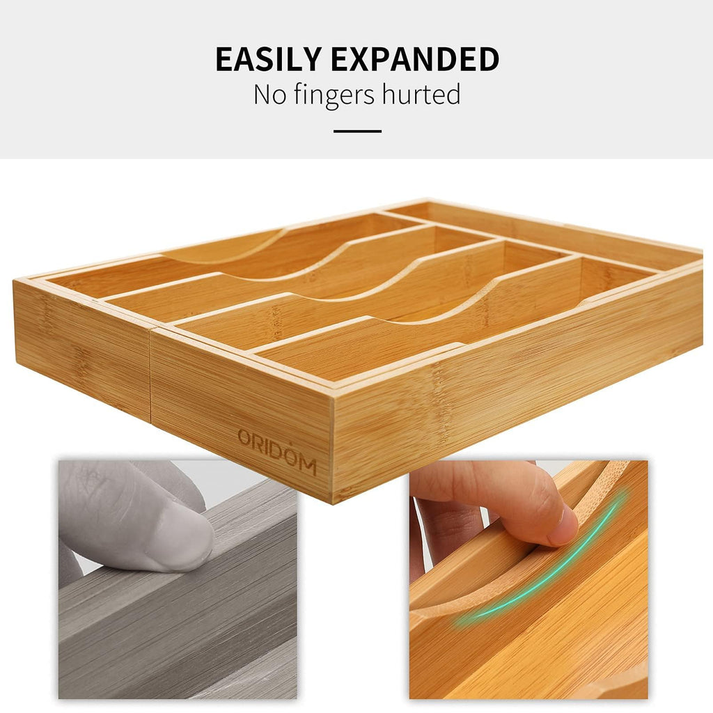 Expandable Acacia Kitchen Drawer Organizer for Cutlery and Utensils, Adjustable Acacia Wood Cutlery Tray in Drawer for Flatware and Silverware in Kitchen