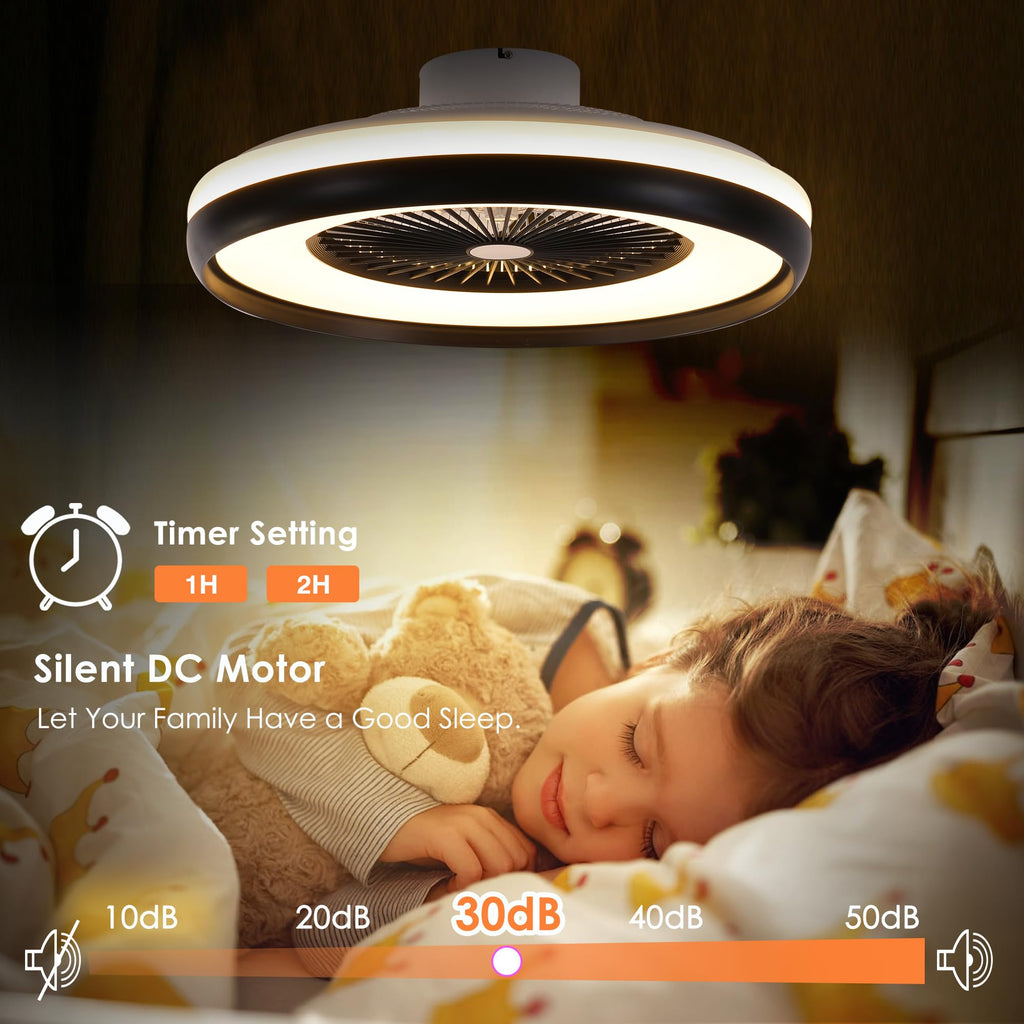 24" Bladeless Ceiling Fan with Light Remote, Smart LED Ceiling Fans with App Control, Modern Low Profile Dimmable Light Ceiling Fan for Bedroom Living Room Gold