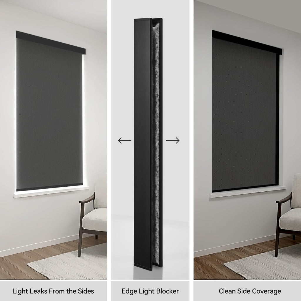 ZSTARR PVC Light Blockers Blackout Light Blockers Side Tracks for Window Shades Blinds Side Tracks for Blackout Shades Easy to Install Light Blocking Strips for Bedroom (Black, 58",2Pcs)