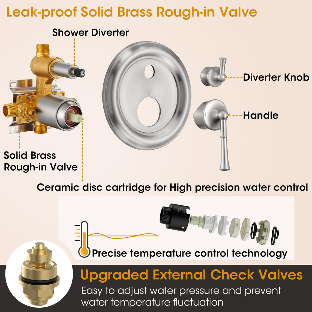 Rainfall Shower Head with Handheld Combo, Brushed Gold Shower System with Balance Pressure Valve, 9 inch Shower Head and Faucet Set, Rain Shower Head with Handheld Spray Wall Mount(B2312-BG)