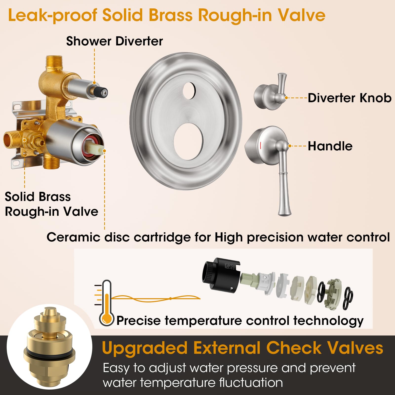 Rainfall Shower Head with Handheld Combo, Brushed Gold Shower System with Balance Pressure Valve, 9 inch Shower Head and Faucet Set, Rain Shower Head with Handheld Spray Wall Mount(B2312-BG)