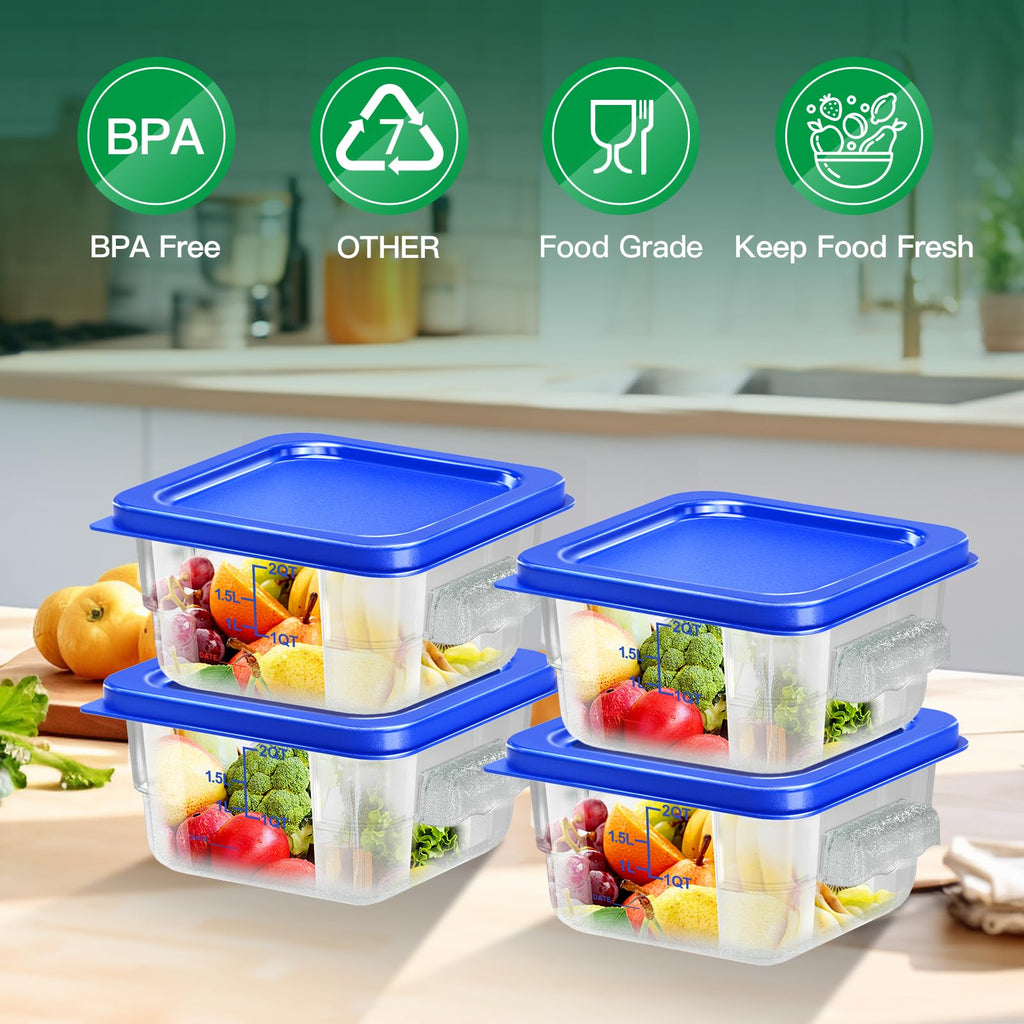 6 pcs 2qt Food Storage Containers with Lid, Square Clear Commercial Storage Containers with Handle and Scale for Food Storage in Home Kitchen & Dining (Green)
