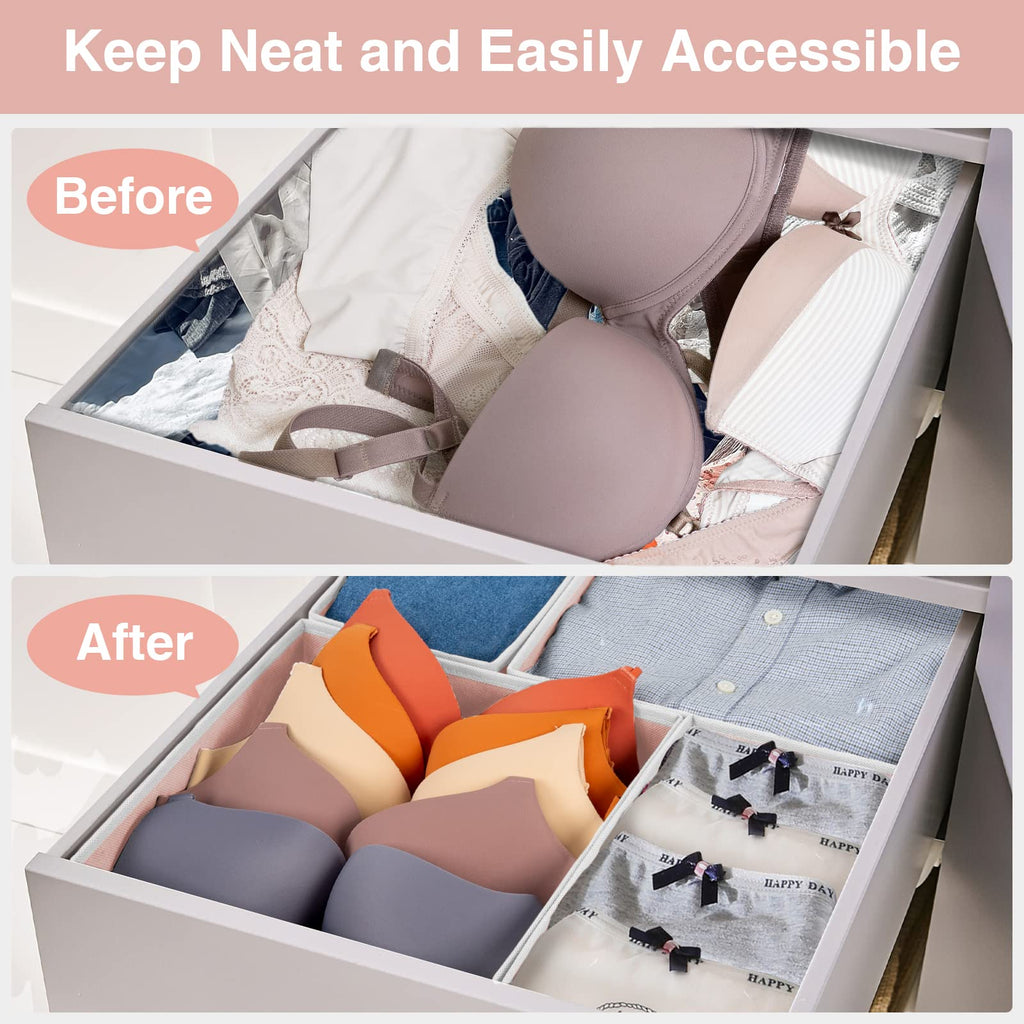 Criusia Drawer Organizer Clothes, 8 Pack Underwear Drawer Organizer, Foldable Cloth Storage Box Closet Organizers and Storage for Clothes, Socks, Scarves, Ties (Beige)