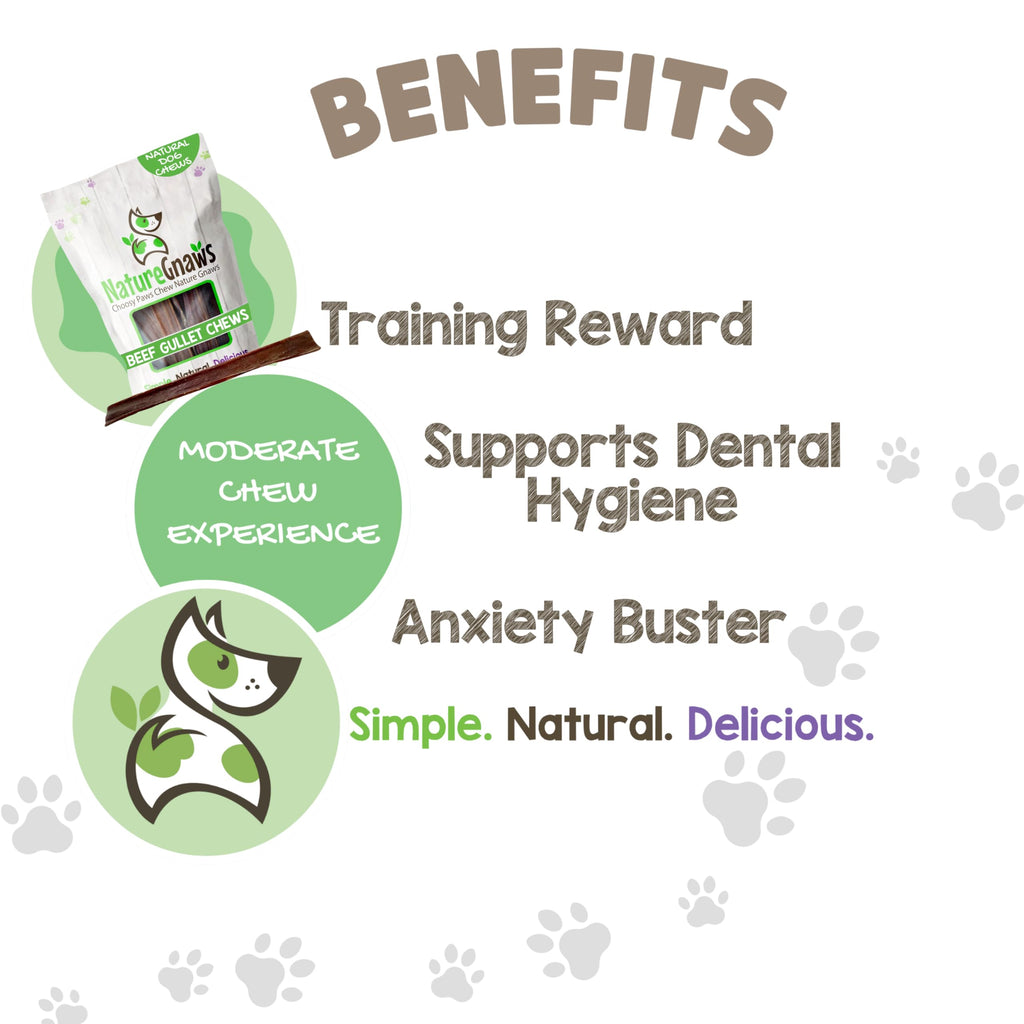 Nature Gnaws Beef Gullet Chews for Small Dogs 4-5" (20 Count) - Natural Beef Jerky Stick Dog Chew Treats - Rawhide Free