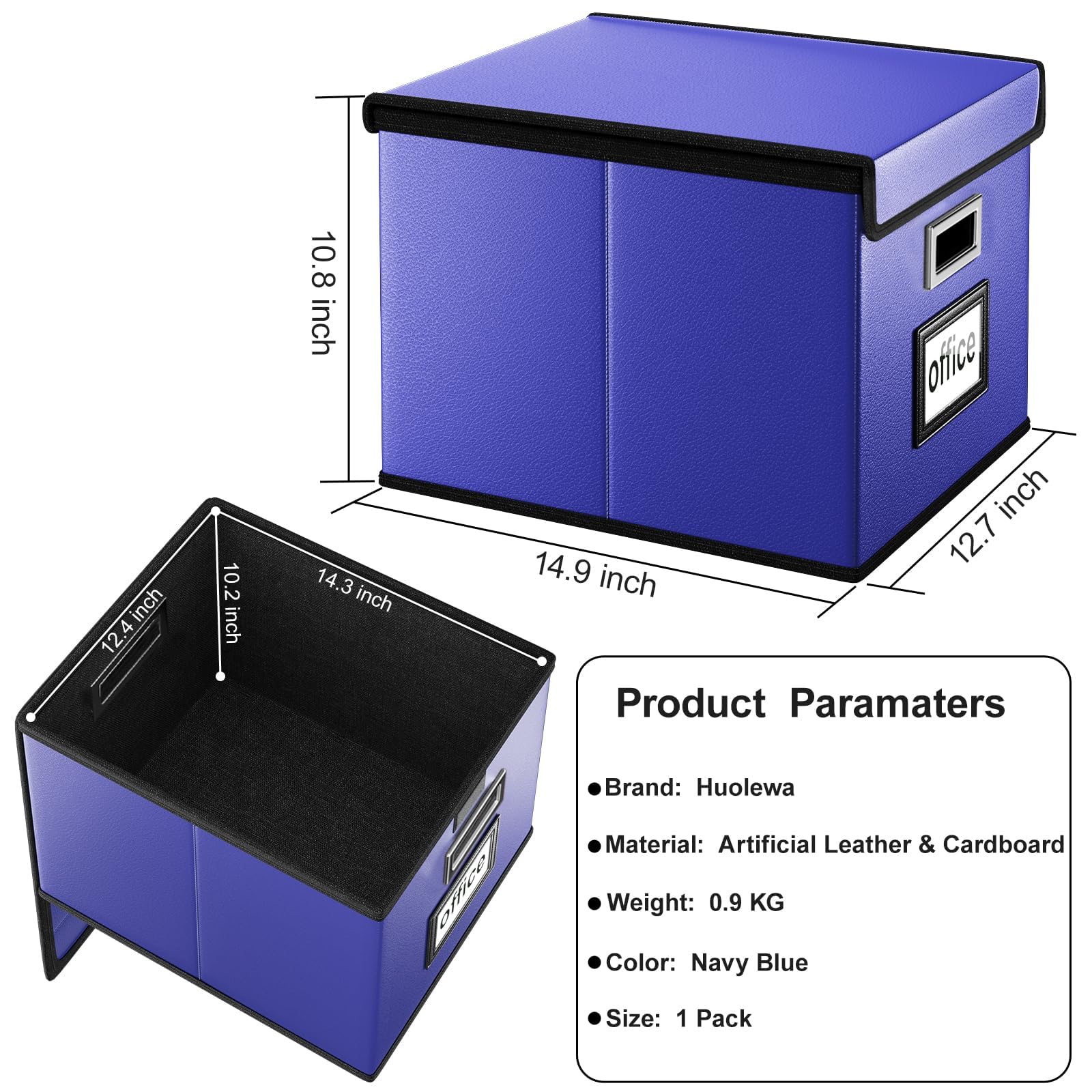 File Organizer Box with Lid, Collapsible Faux Leather Hanging File Folder Box Organizer with Plastic Slides, Decorative Home/Office Filing System Boxes for File and Folders Storage