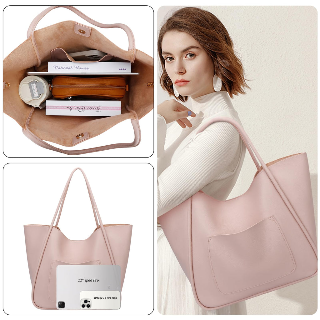 KKXIU Tote Bag for Women Vegan Leather Shoulder Purse Large Capacity Travel Bag