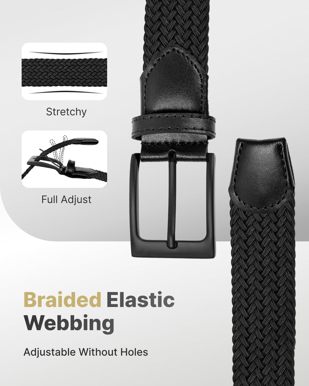 FAIRWIN Men's Golf Belt, Stretch Braided Elastic Woven Casual Jeans Belts 1 3/8" Nylon Web Work Belts for Men
