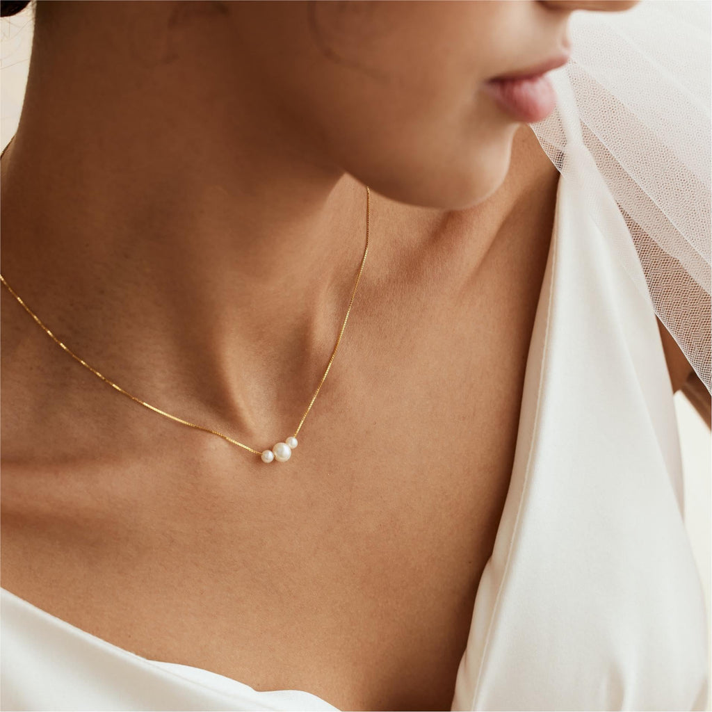 Pearl Necklace for Women Trendy,14k Gold Plated Necklace Dainty Wedding Necklace Small Cute Choker Necklace Gold Prom Drop Necklace Vintage Waterproof Jewelry for Women Prom Jewelry Fashion Gifts