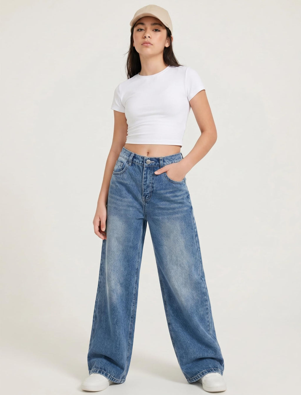 EXARUS Girls Jeans Baggy Wide Leg Cute Teen Tween Long Denim Pants Clothes Tall Junior Elastic Band Pockets