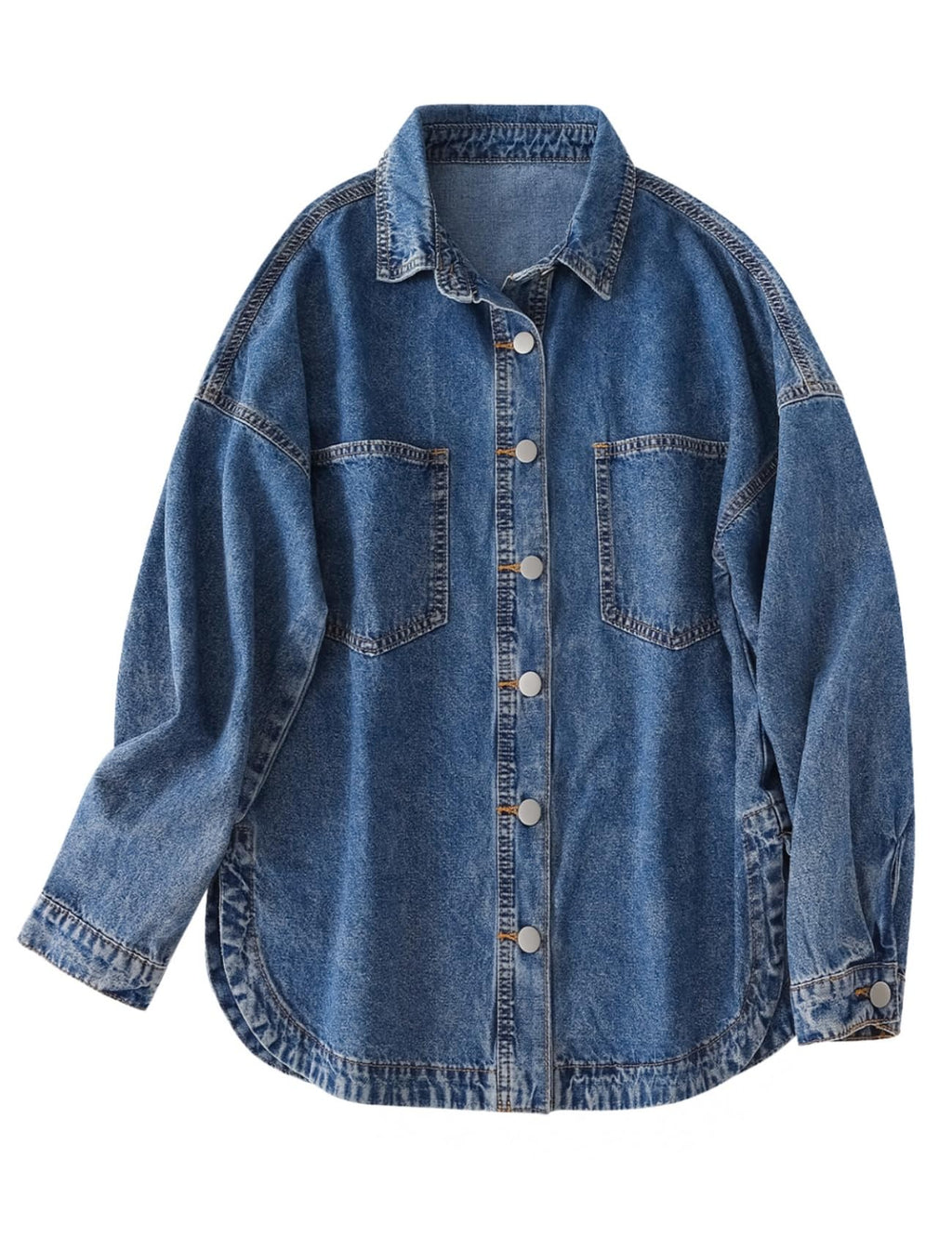LifeShe Women Denim Shirt Jean Jacket Oversize Button Down Shirt Long Sleeve Jean Tops Trendy Shackets
