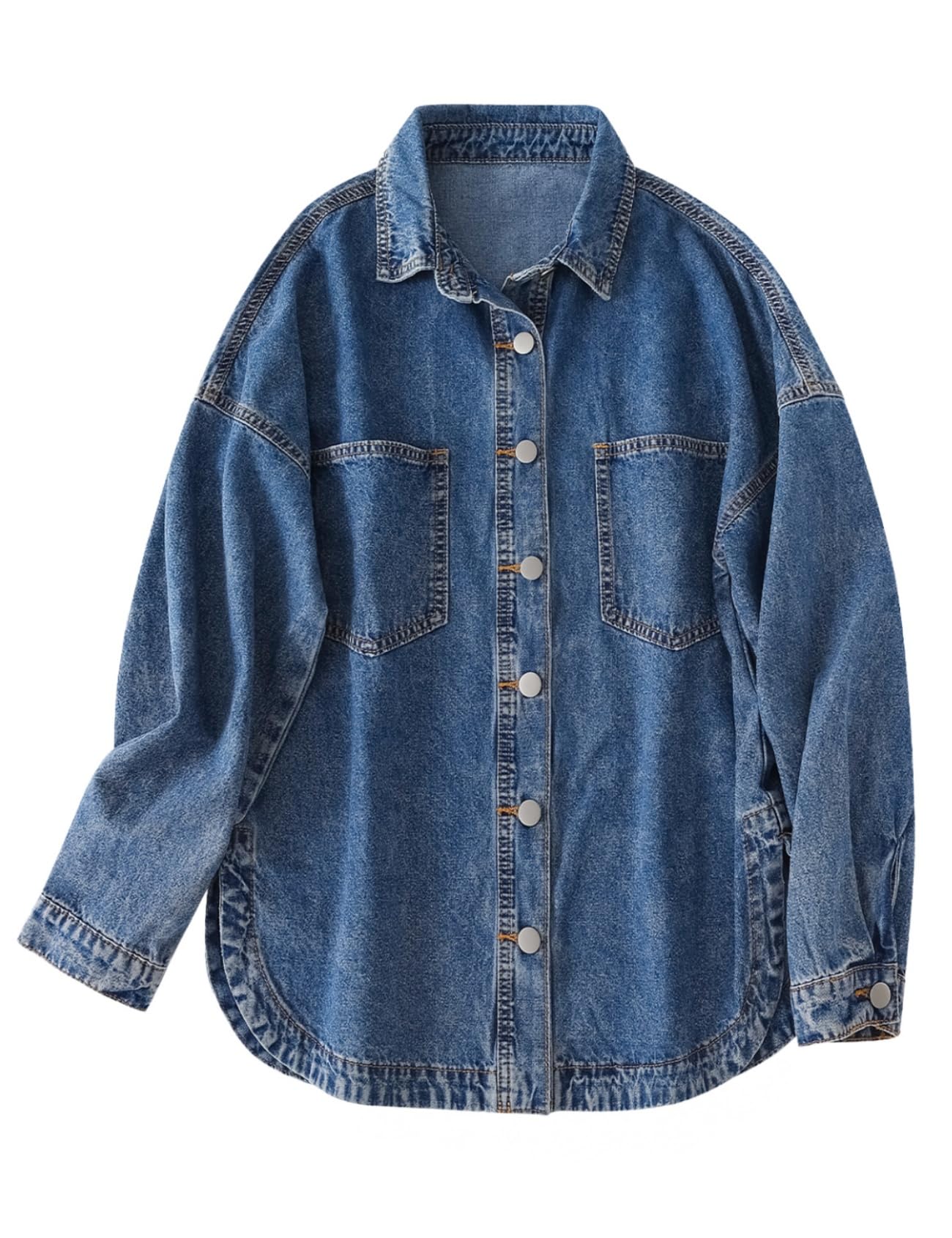 LifeShe Women Denim Shirt Jean Jacket Oversize Button Down Shirt Long Sleeve Jean Tops Trendy Shackets