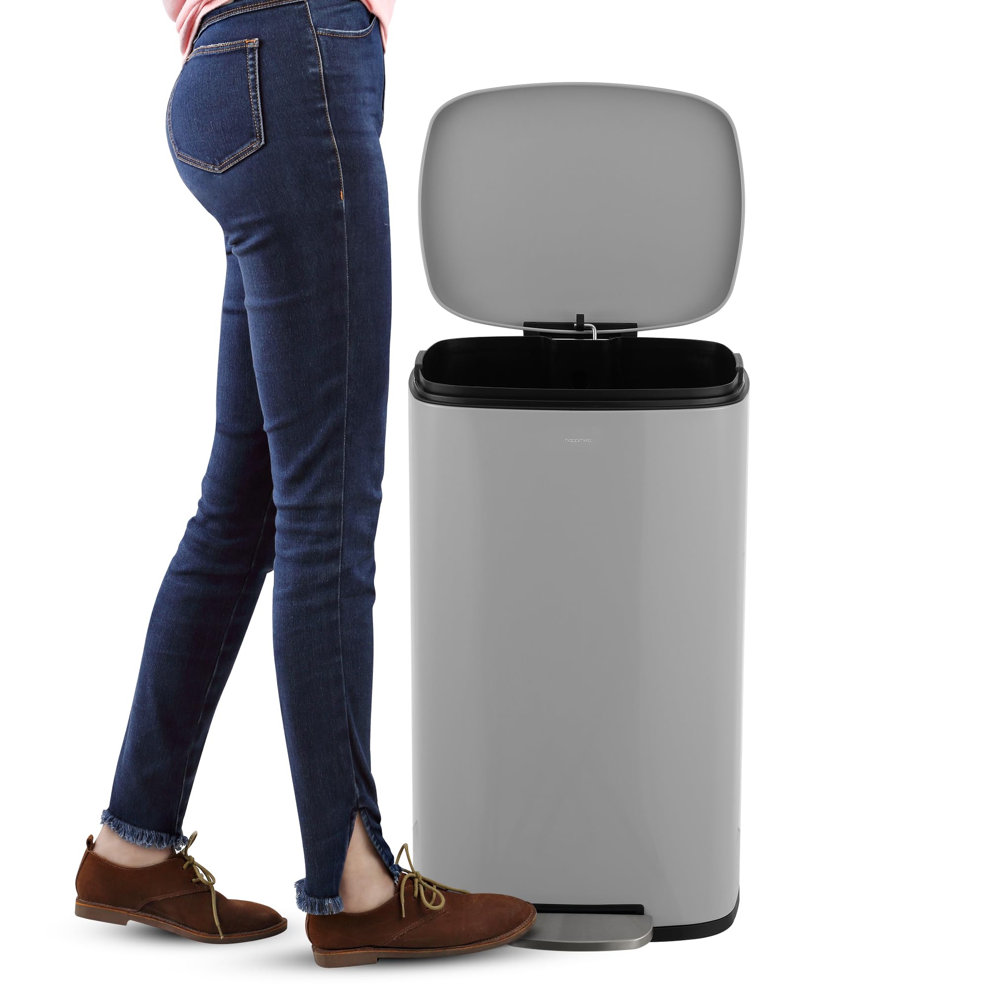 happimess HPM1011B Curtis 8-Gallon Step-Open Trash Can with Soft-Close Lid, Modern, Minimalistic, Fingerprint Proof for Home, Kitchen, Laundry Room, Office, Bedroom, Bathroom, Black