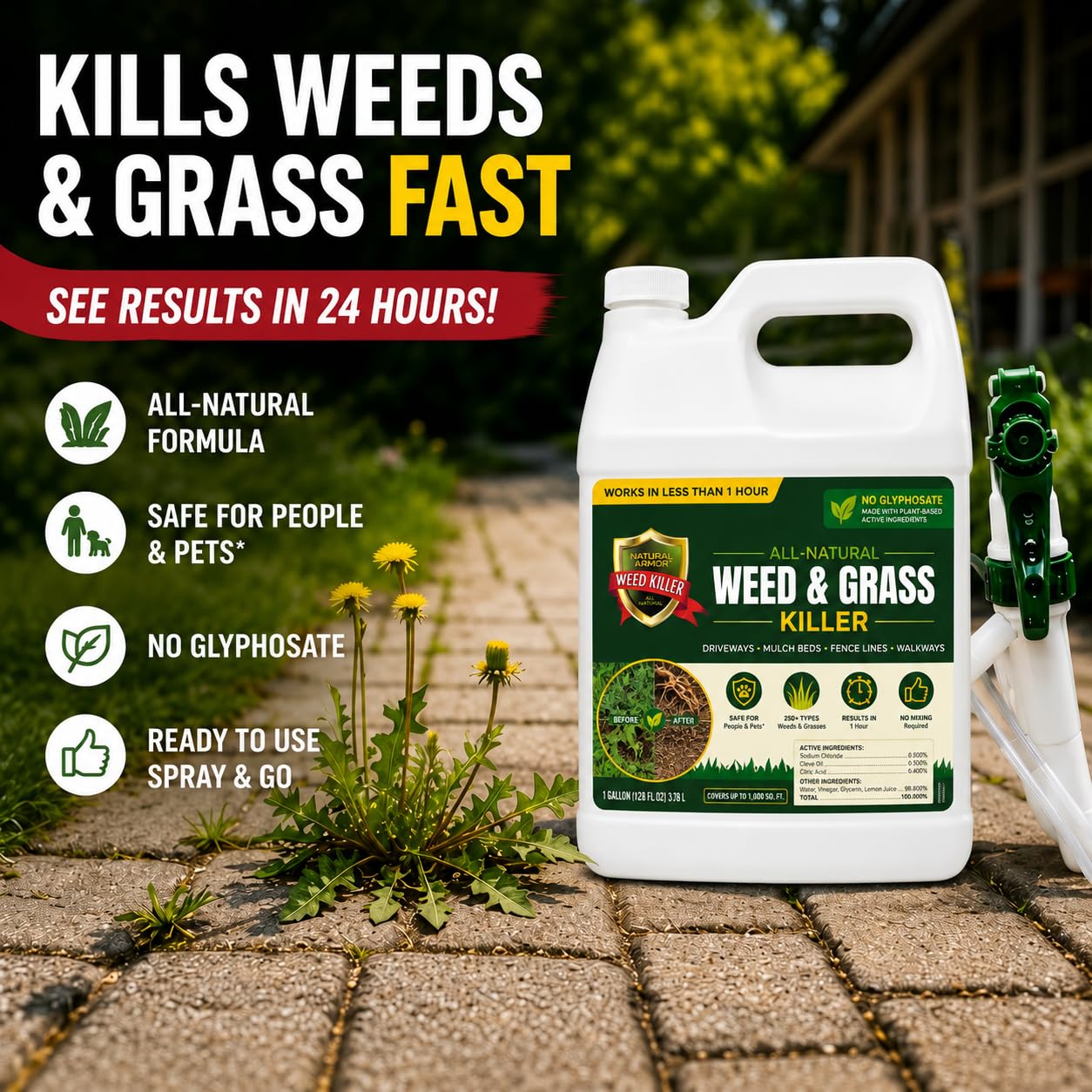 Natural Armor Weed and Grass Killer All-Natural Concentrated Formula. Contains No Glyphosate (16 Ounce Pint)