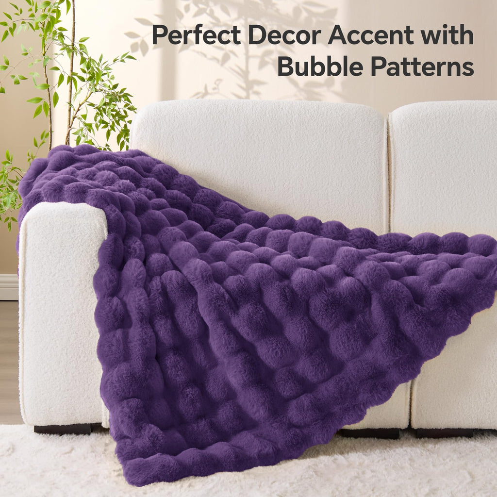 BEDELITE Faux Fur Throw Blanket, Soft Cozy Plush Dark Grey Bubble Blanket for Couch Sofa Bedroom Living Room Decor - 870GSM Thick Warm Fuzzy Fluffy Faux Rabbit Fur Blanket, 50x60 Inches