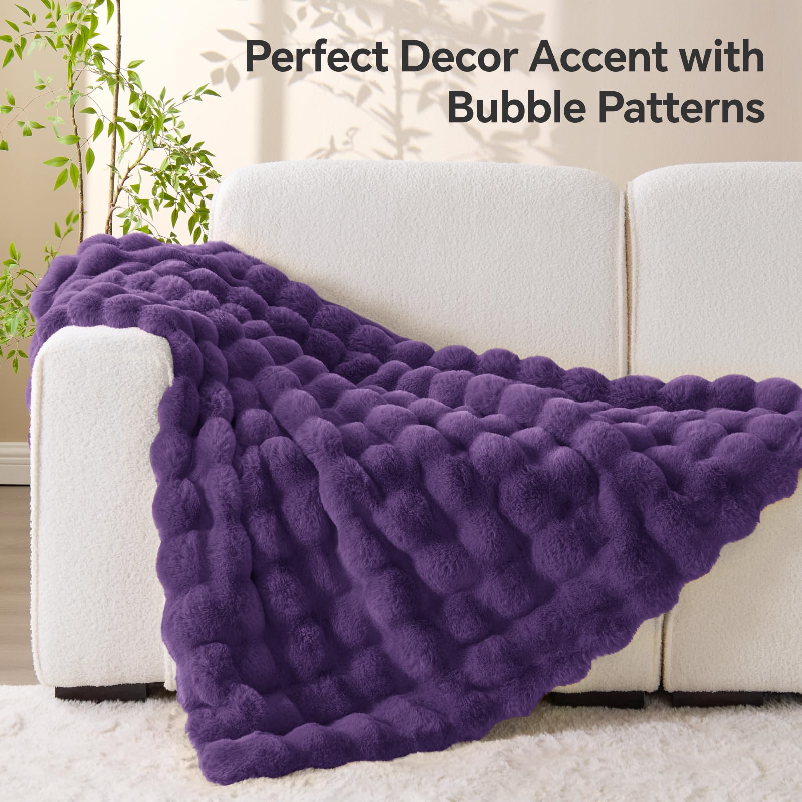 BEDELITE Faux Fur Throw Blanket, Soft Cozy Plush Dark Grey Bubble Blanket for Couch Sofa Bedroom Living Room Decor - 870GSM Thick Warm Fuzzy Fluffy Faux Rabbit Fur Blanket, 50x60 Inches