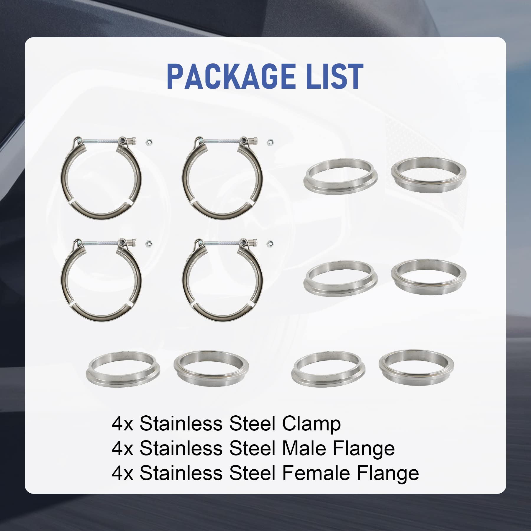 2.25" V-Band Flange Clamp Kit With Ridge Stainless Steel Replacement For Exhaust Downpipe 2.25 Inch