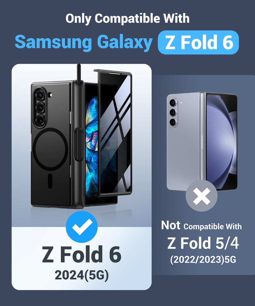 BERFY for Z Fold 6 Case with Screen Protector, [Compatible with MagSafe] Built-in Kickstand & S Pen Slot & Hinge Protection, Full Body Shockproof Phone Case for Samsung Galaxy Z Fold 6, Blue