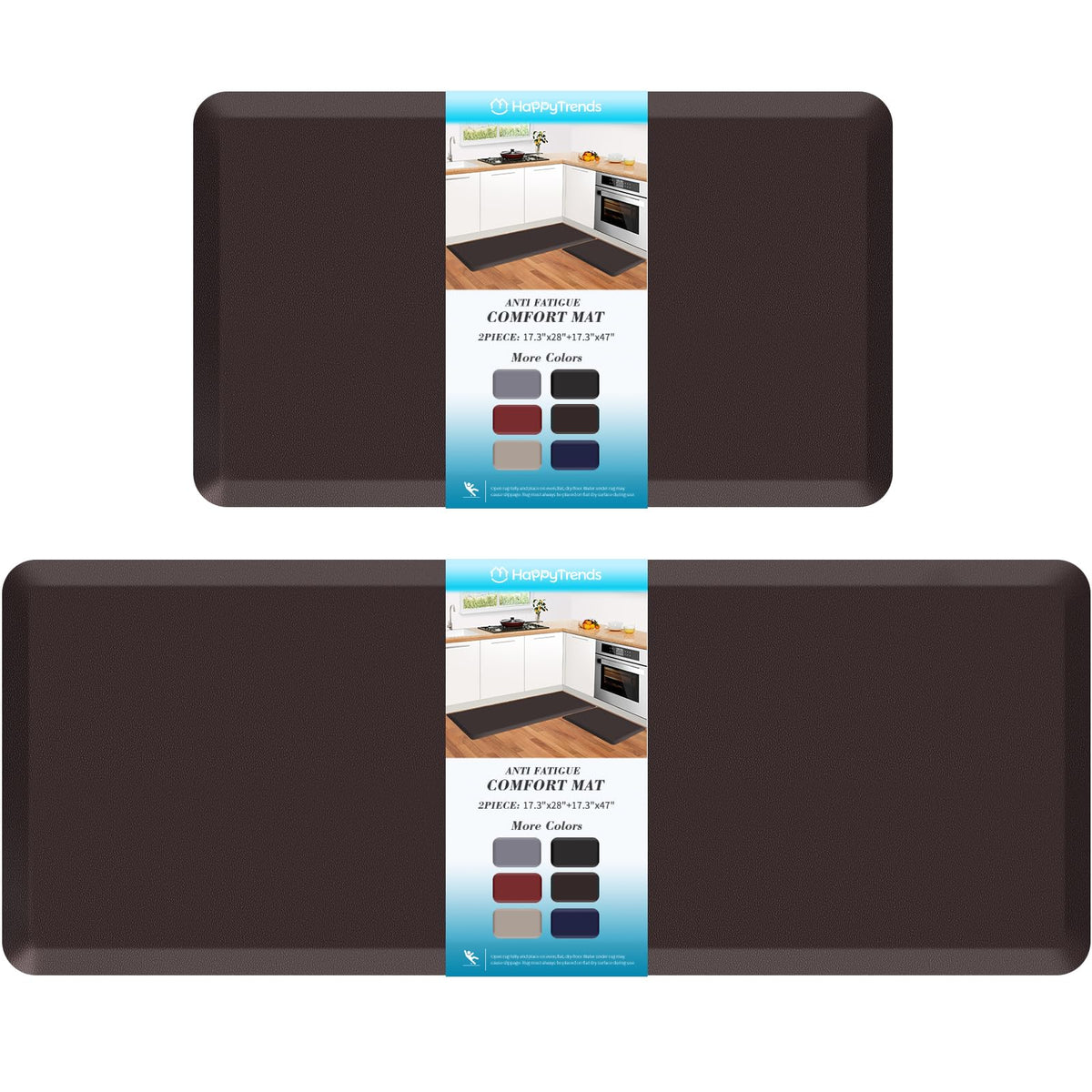 HappyTrends 2 PCS Kitchen Mat Cushioned Anti-Fatigue Floor Mat, Heavy Duty Ergonomic Comfort Foam Standing Mat, Waterproof Non-Slip Kitchen Rugs for Home, Office, Laundry,Black