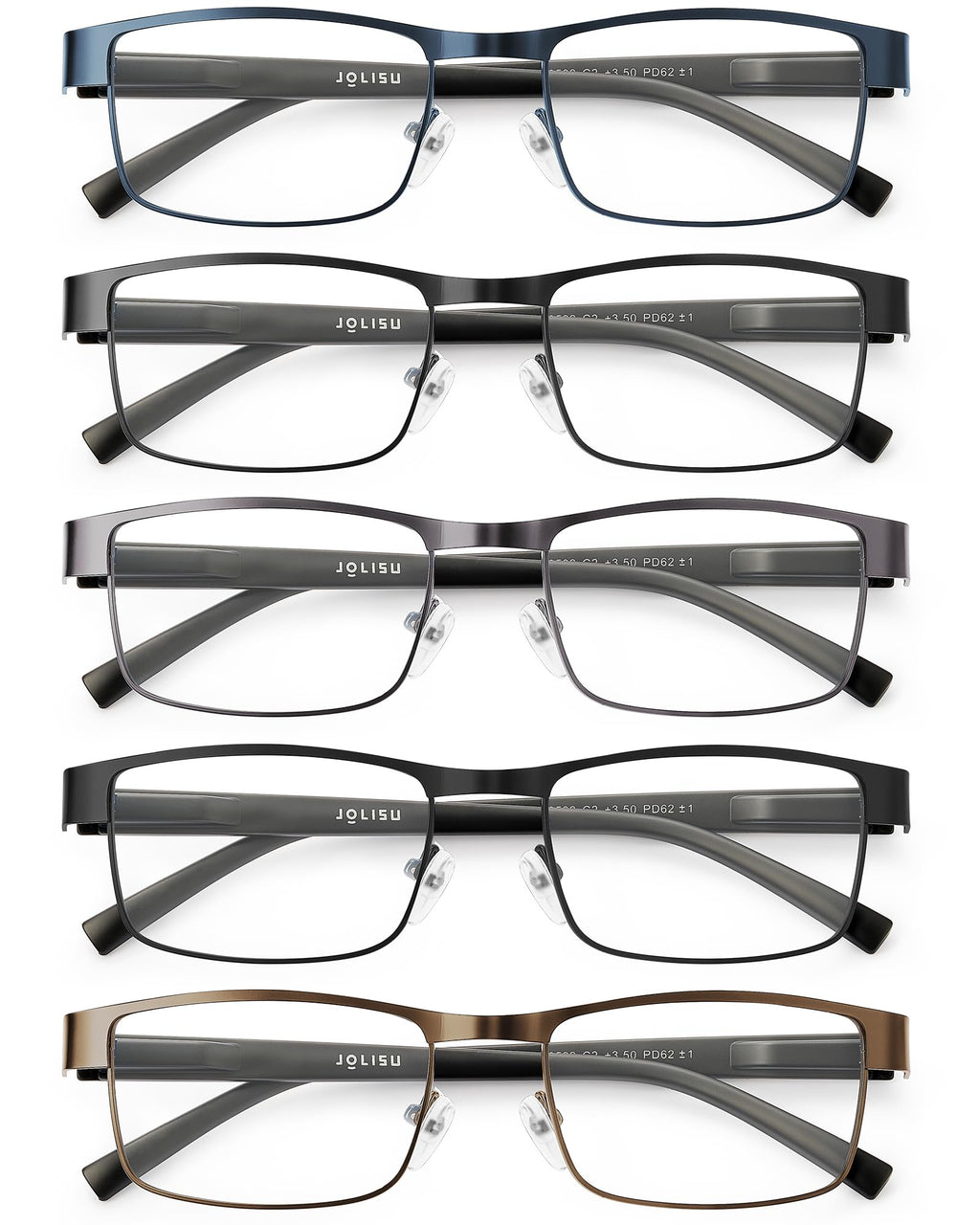 JOLISU 5PCS Reading Glasses Men - Blue Light Blocking Computer Metal Thin Frame Readers For Mens/Women （0.5）
