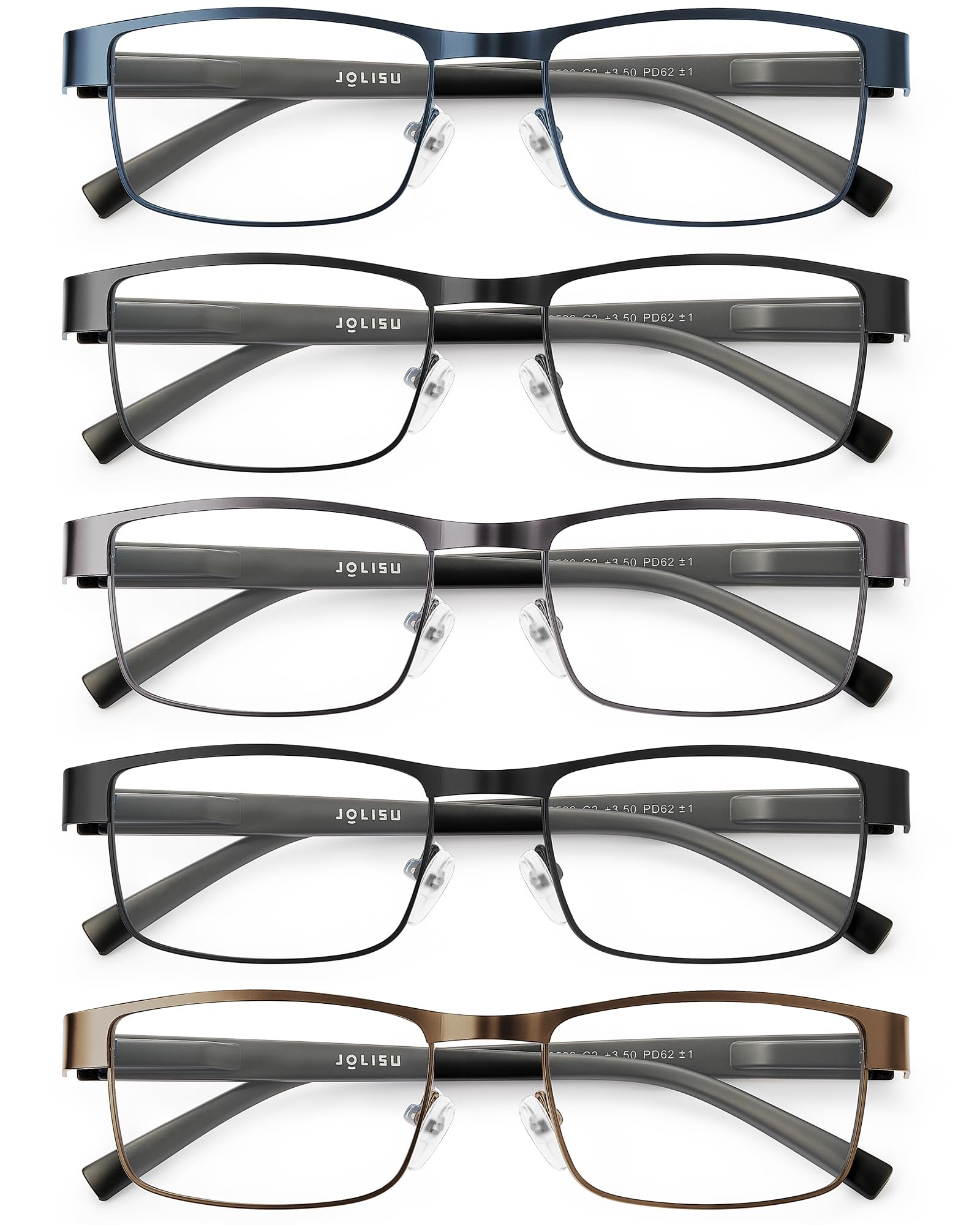 JOLISU 5PCS Reading Glasses Men - Blue Light Blocking Computer Metal Thin Frame Readers For Mens/Women （0.5）