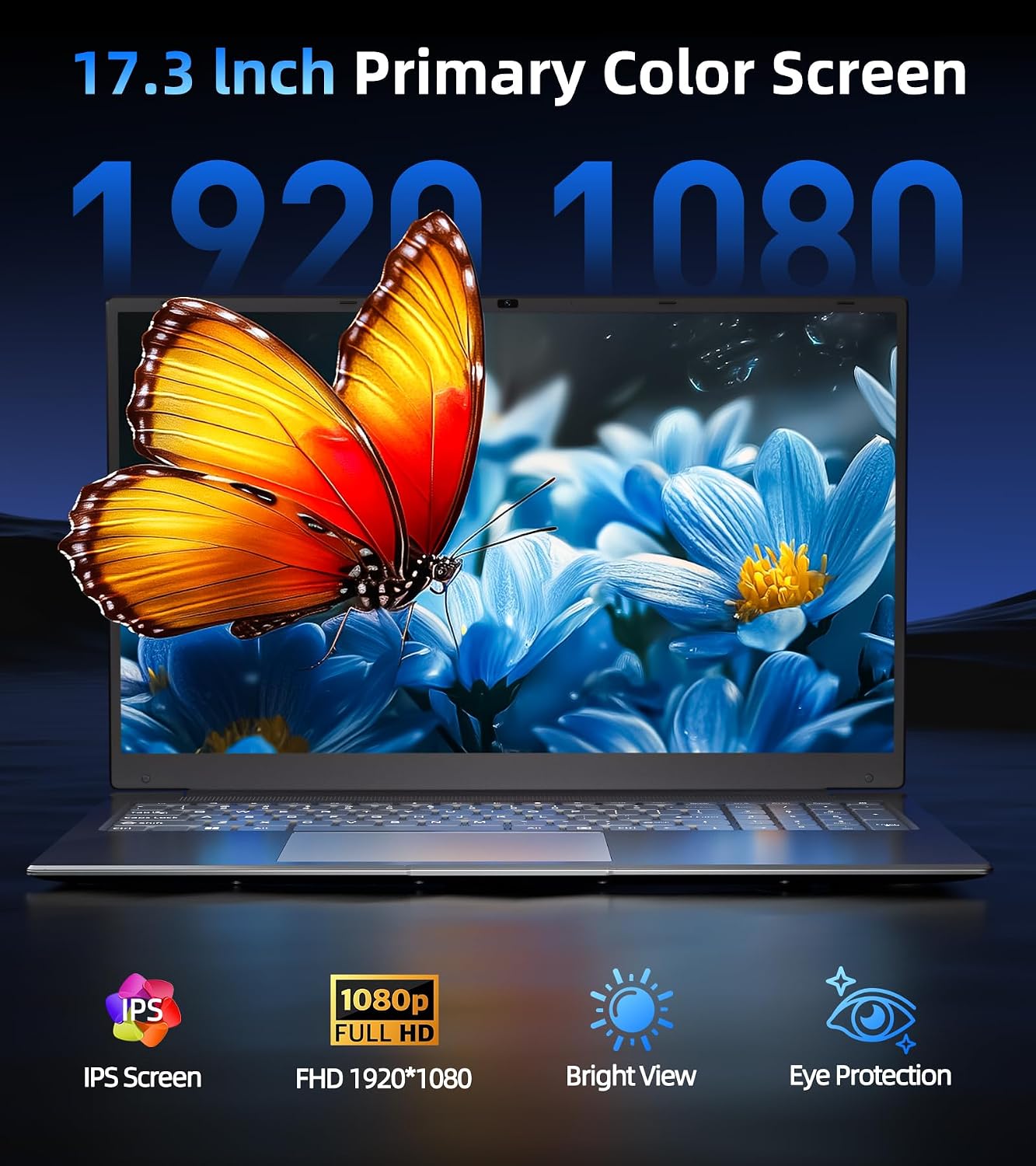 Laptops, 17.3 Inch Laptop Computer with Core i3 Processor, 4GB DDR3 128GB SSD, 60800mWh Battery, FHD IPS Display, Type-C, HDMI, 5G WiFi, BT4.2, Webcam, USB3.2