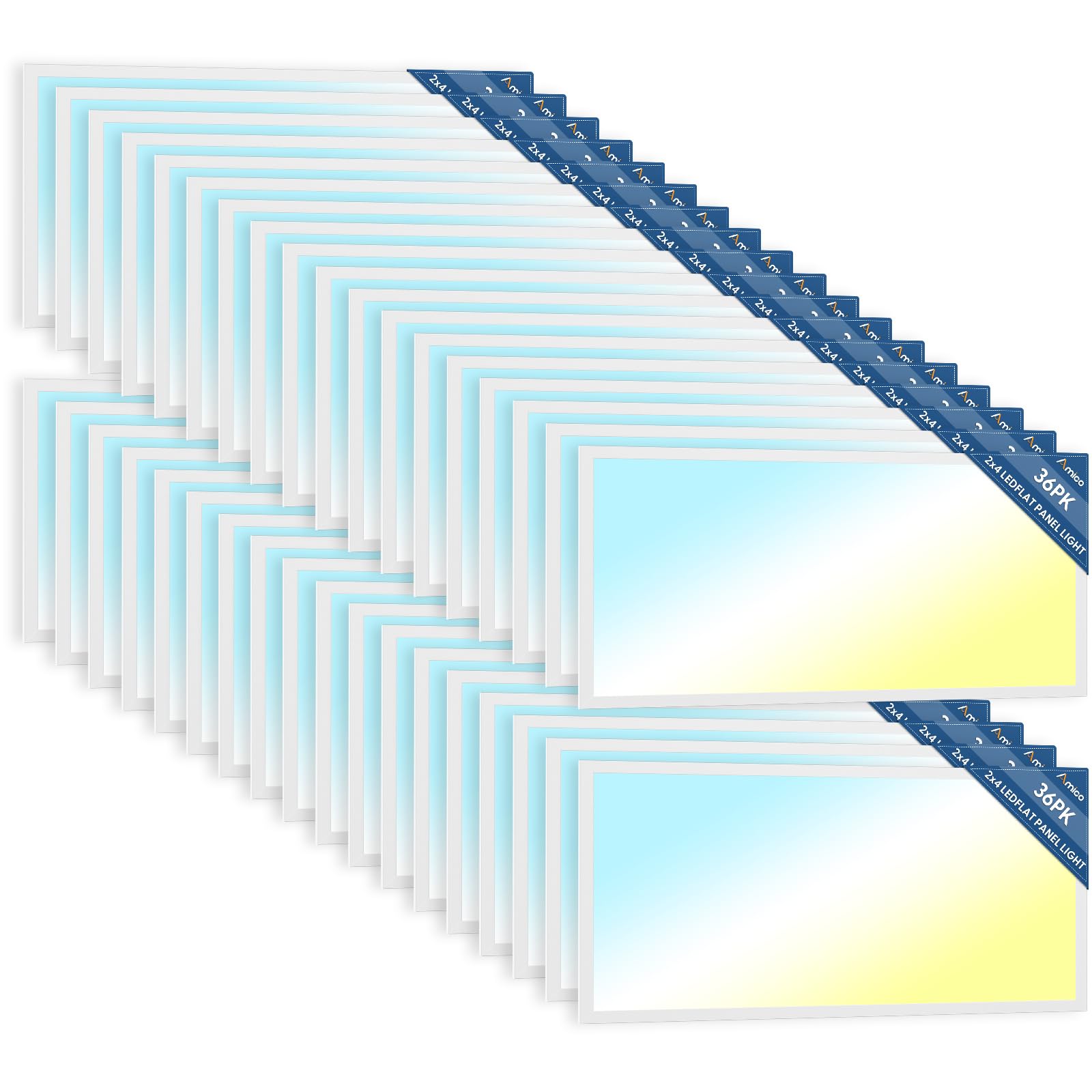 Amico 36 Pack 2x4 LED Flat Panel Light Fixture, 6250 LM, 4000K/5000K/6500K, 30W/40W/50W, Dimmable 0-10V, LED Drop Ceiling Lights for Office Commercial Use, Dustproof ETL Listed, FCC, DLC
