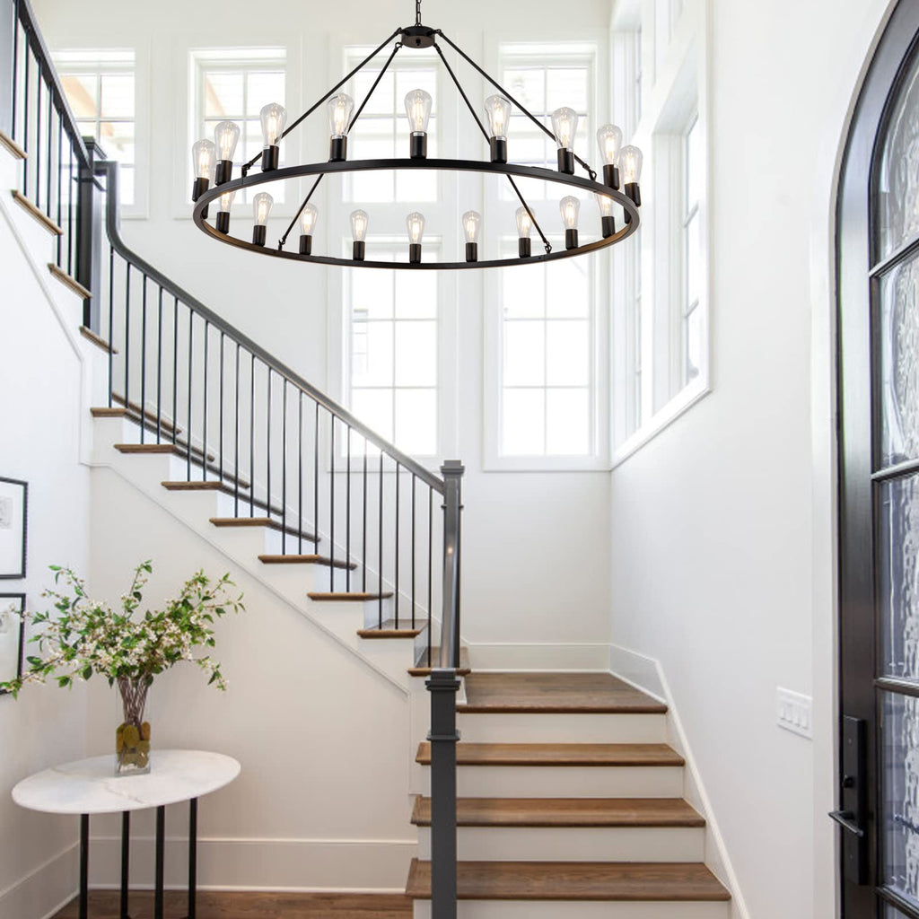 Lanhall 6-Light Modern Dining Room Light Fixture Brushed Nickel Kitchen Chandelier Ceiling Hanging Pendant Lighting with Glass Shade for Living Room Bedroom Entryway Adjustable Height Metal E26