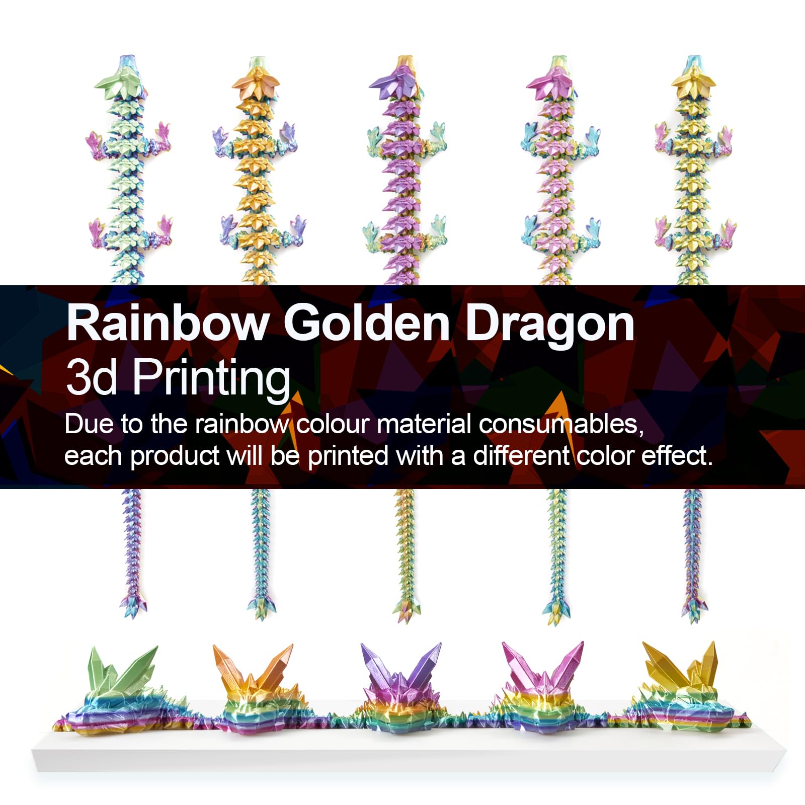 24" Large 3D Printed Dragon - Huge Articulated Crystal Dragon Fidget Toy, Giant Flexible 3D Dragon Figure, Birthday Gift for Boys Girls Kids & Collectors, Home Office Executive Desk Decor