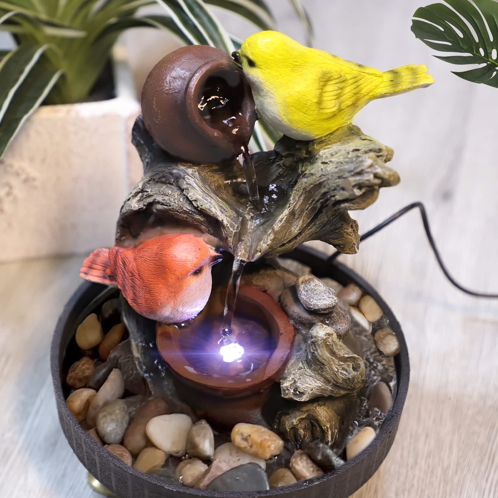 Ferrisland Tabletop Water Fountain, Zen Meditation Indoor Waterfall Fountain, Heart Shape Decoration with LED Light for Home Office Bedroom Relaxation Decor, Gift Ideas