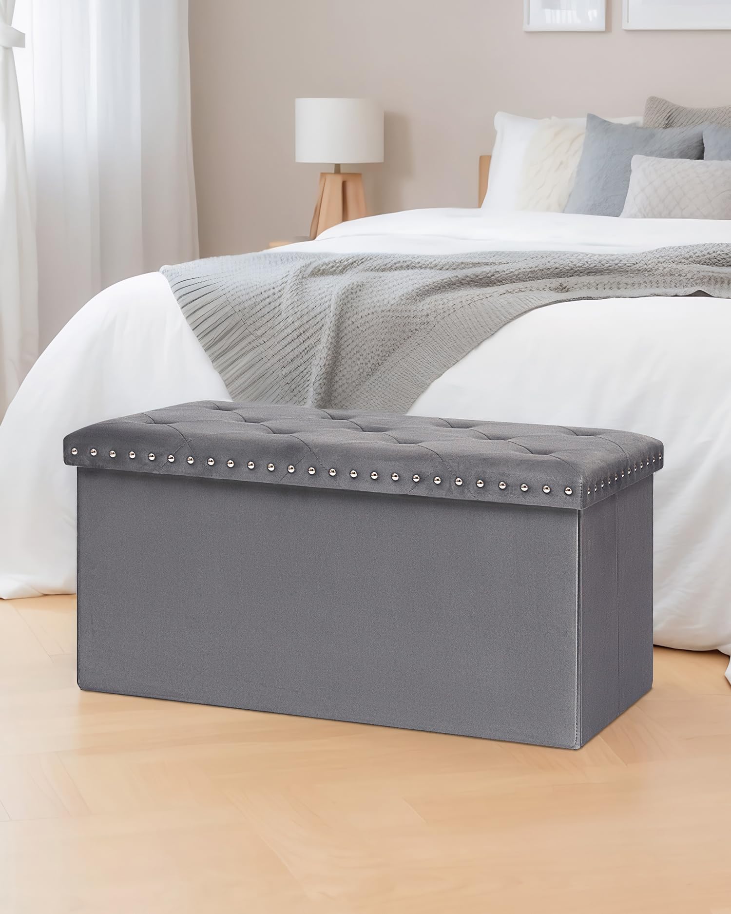 B FSOBEIIALEO Storage-Ottoman Cube-Folding Tufted - Ottomans with Storage, Coffee Table Top Cover, Storage Boxes Footrest Stool for Bedroom, Luxury Velvet Fabric 15.7 Inches Black