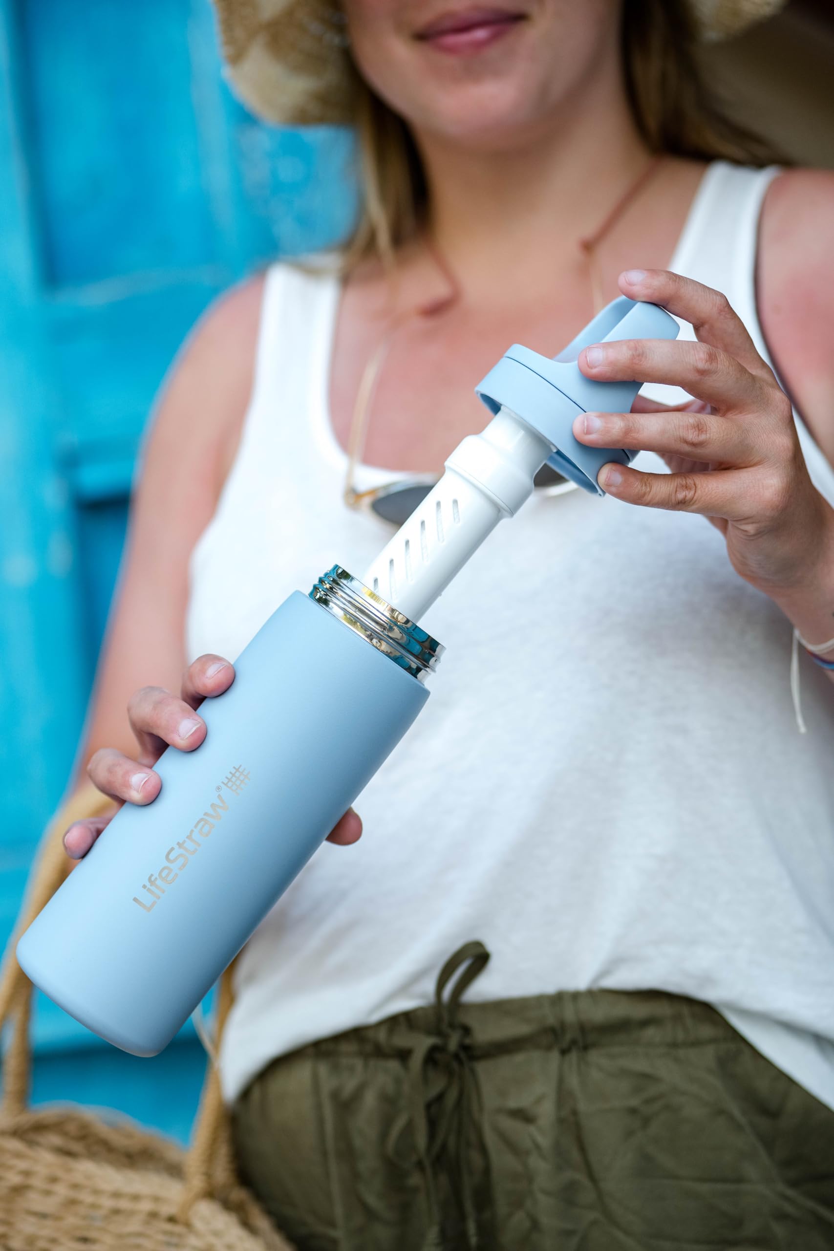 LifeStraw Go Series — Water Bottle Stainless Steel Bottle, 18oz, Aegan Sea, Removes Bacteria, Parasites, Microplastics, Improves Taste