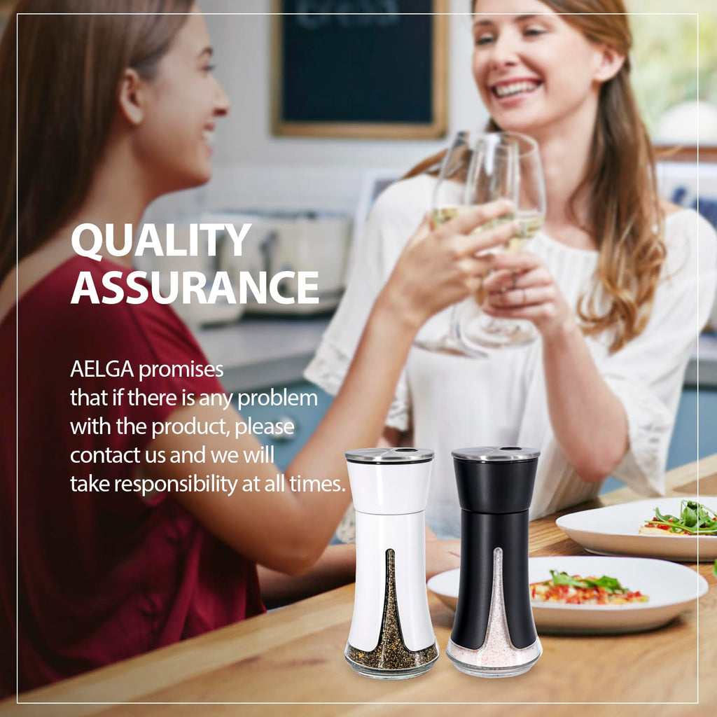 Black Salt and Pepper Shakers by Aelga, Salt Shaker with Adjustable Pour Holes, Black Kitchen Accessories, Decor for Kitchen,Restaurants,Camp,BBQ