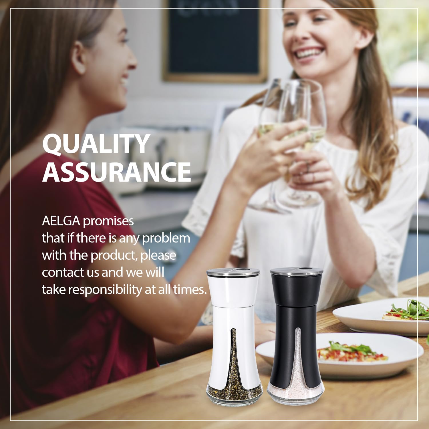 Black Salt and Pepper Shakers by Aelga, Salt Shaker with Adjustable Pour Holes, Black Kitchen Accessories, Decor for Kitchen,Restaurants,Camp,BBQ
