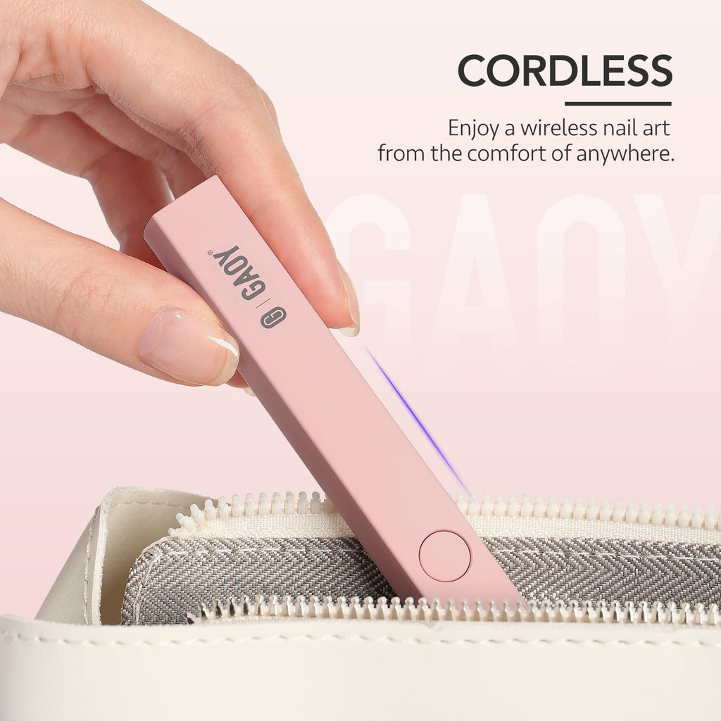 GAOY Handheld UV Light for Gel Nails, Mini Nail Lamp, Portable Cordless Rechargeable, Fast Curing, Diamond Pink