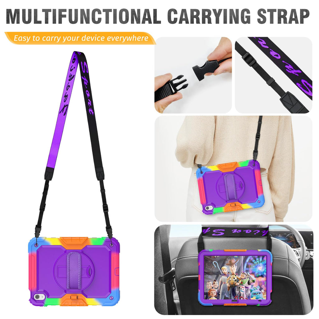 HXCASEAC Case for iPad 9th/8th/7th Generation 10.2 inch, with Pencil Holder, Screen Protector, Hand Strap, Heavy Duty Protective for iPad 9/8/7 Case 10.2-inch 2021/2020/2019, Orange