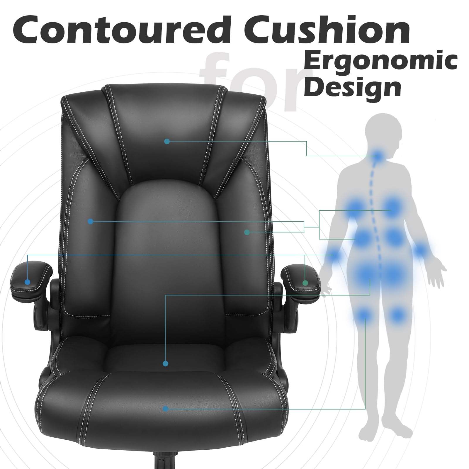 OUTFINE Office Chair Executive Office Chair Desk Chair Computer Chair with 5-Year hydrolysis-Resistant Leather Spring Cushion Ergonomic Support Tilting Function Upholstered in Bonded Leather Black