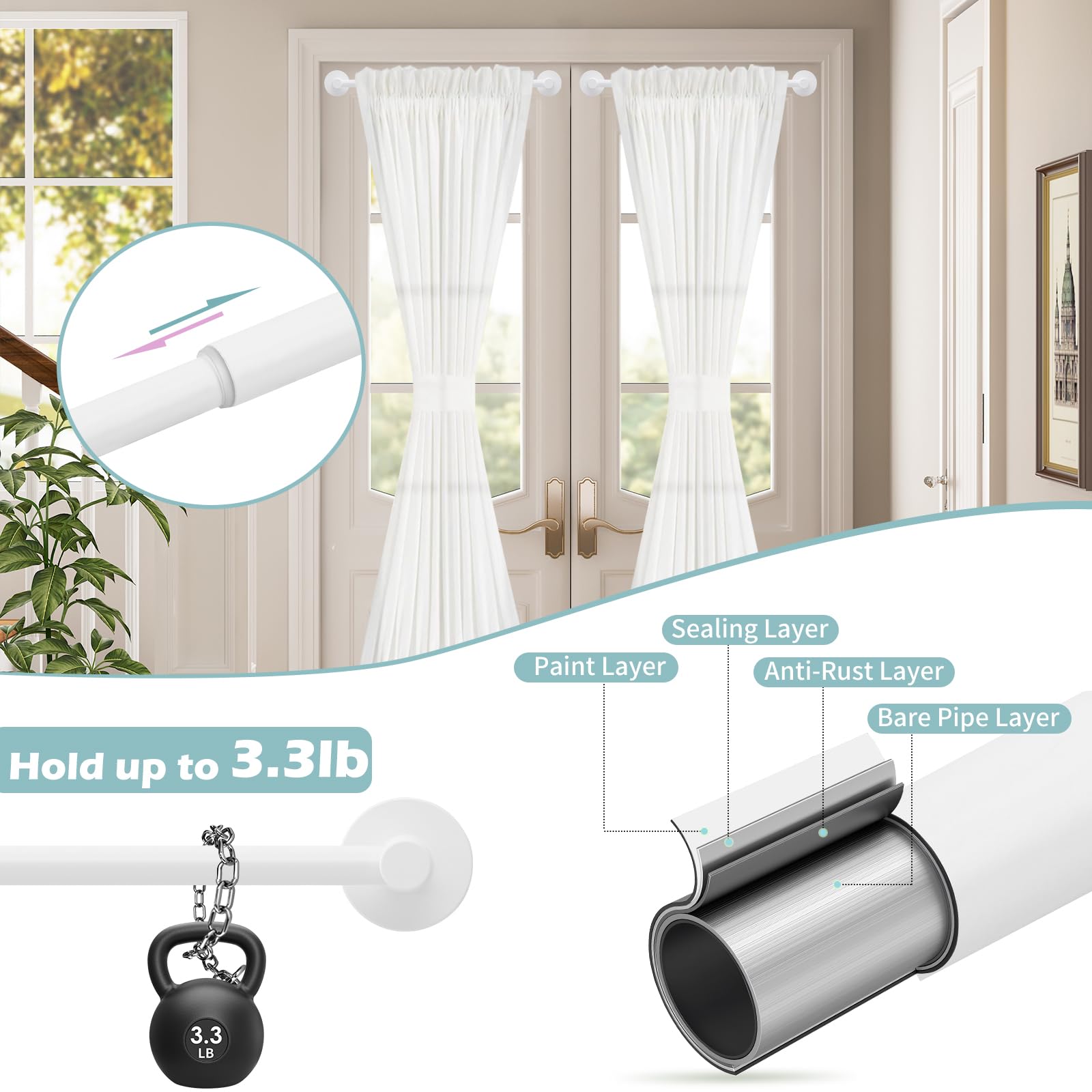 Gold Magnetic Curtain Rod for Door:Magnet Curtain Rods for Classroom Whiteboard,Small Adjustable Magnetic Towel Bar,Tool-Free French Magnet Pole with Leather Protective Cover No Drilling 16-28"