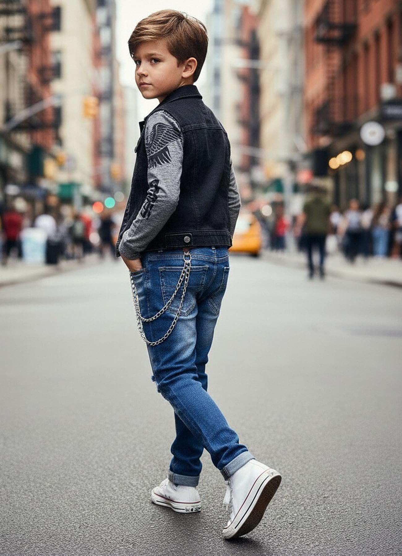 Boy's Skinny Fit Ripped Destroyed Distressed Stretch Slim Jeans Pants