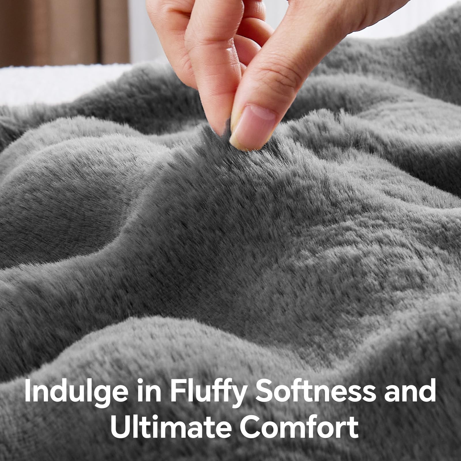 BEDELITE Faux Fur Throw Blanket, Soft Cozy Plush Dark Grey Bubble Blanket for Couch Sofa Bedroom Living Room Decor - 870GSM Thick Warm Fuzzy Fluffy Faux Rabbit Fur Blanket, 50x60 Inches