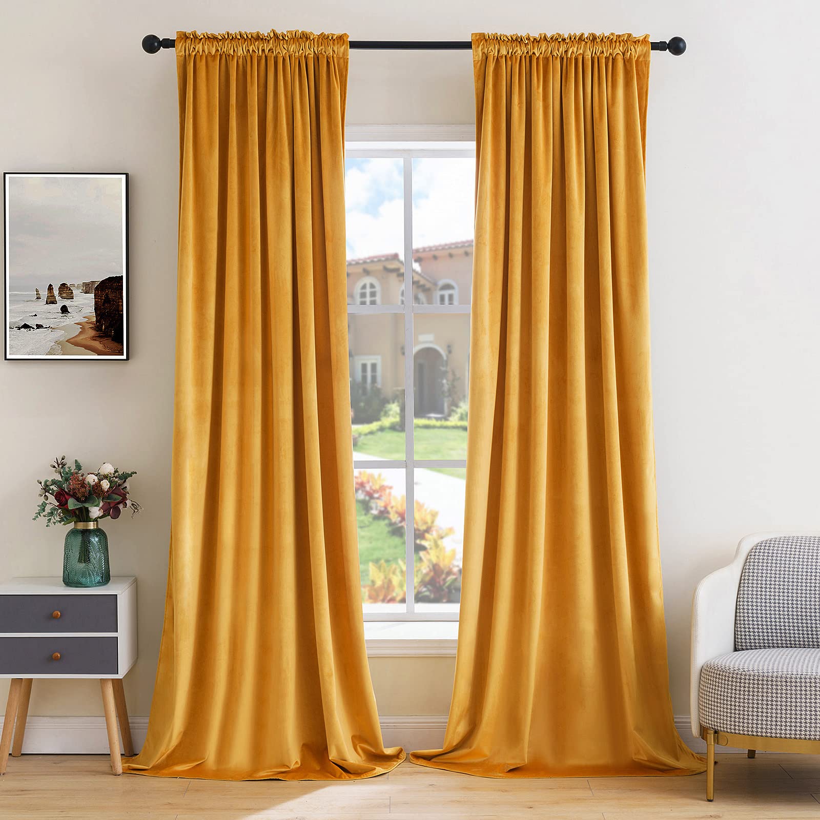 MIULEE Black Velvet Curtains Thermal Insulated Blackout Halloween Curtain Drapes for Bedroom Living Room Darkening 63 Inches Long Curtains Panels Rod Pocket Set of 2